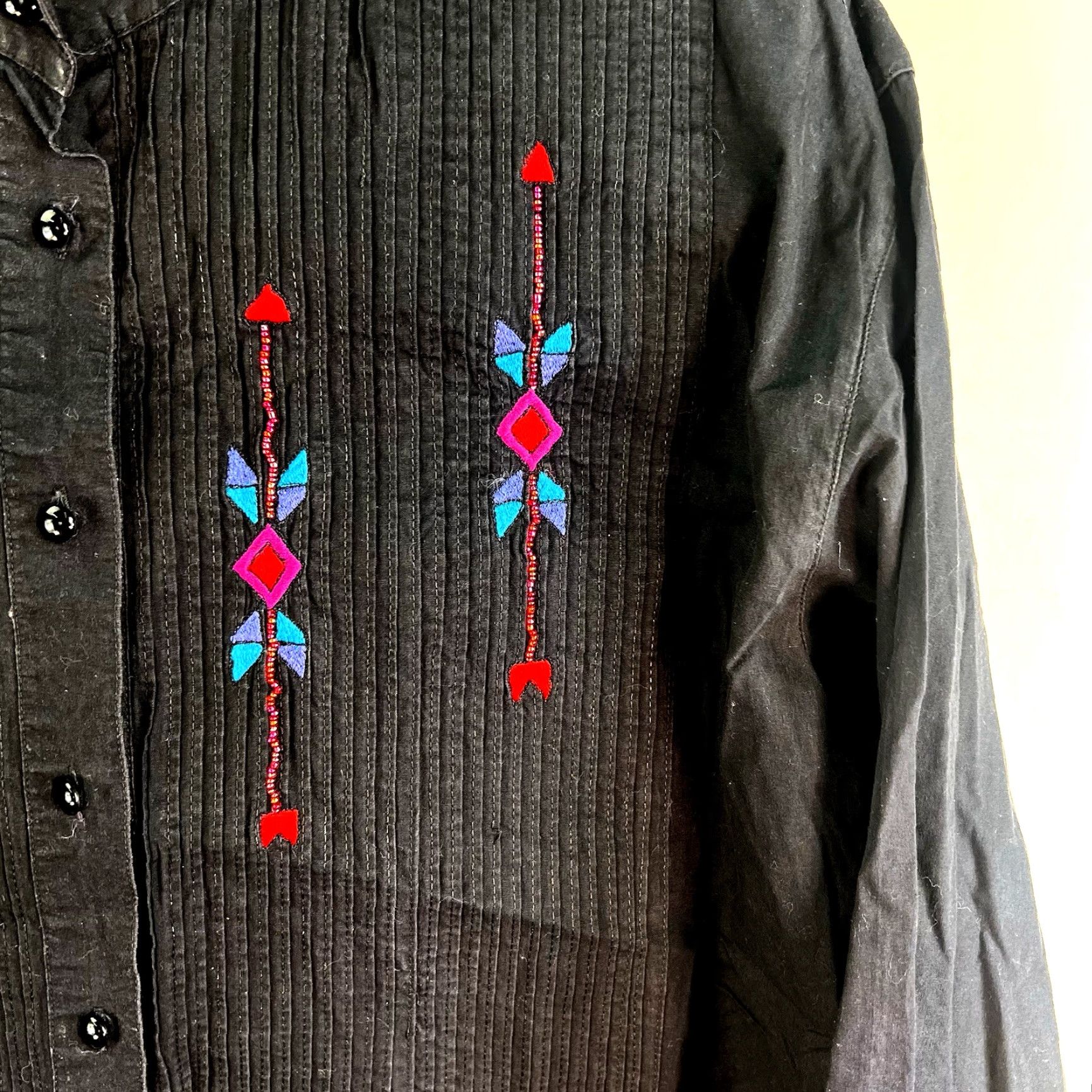 Native Vintage 1990s Side Saddel Native SW Beaded Embroidered Button Shirt Black Large Western Cotton Men Size L / US 10 / IT 46 - 2 Thumbnail