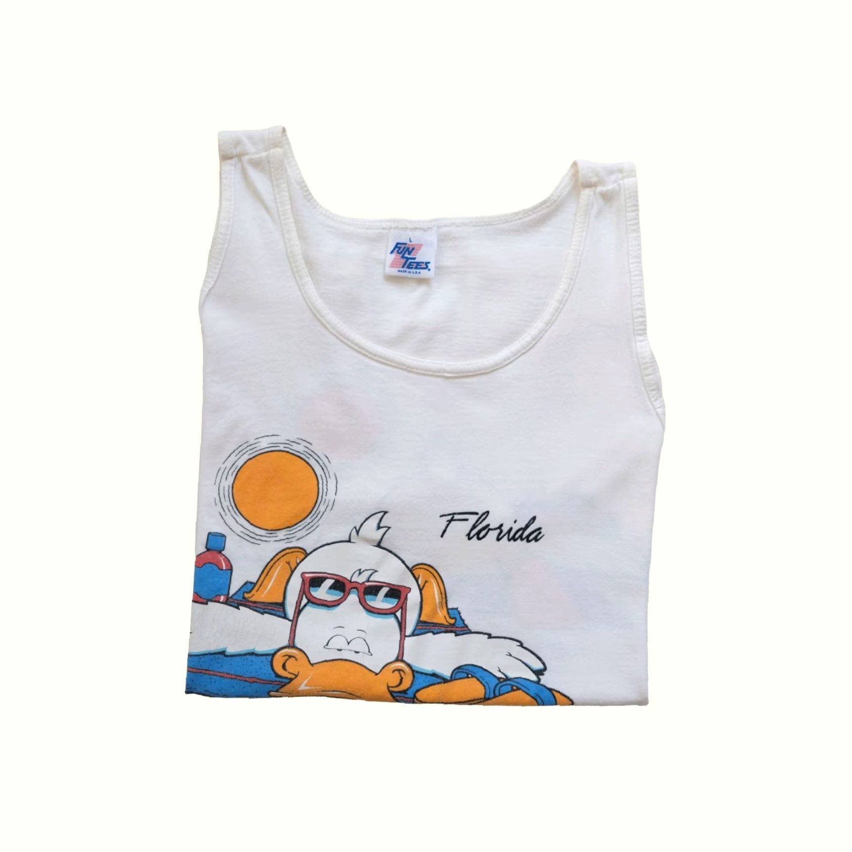Etro VINTAGE 80s RETRO FLORIDA USA FUN TEES TANK TOP T SHIRT 1986 SZ L BLACK Unisex Cotton Graphic Tee Beach Sportswear/Beach Mens Womens Boys Girls Size US L / EU 52-54 / 3 - 2 Thumbnail