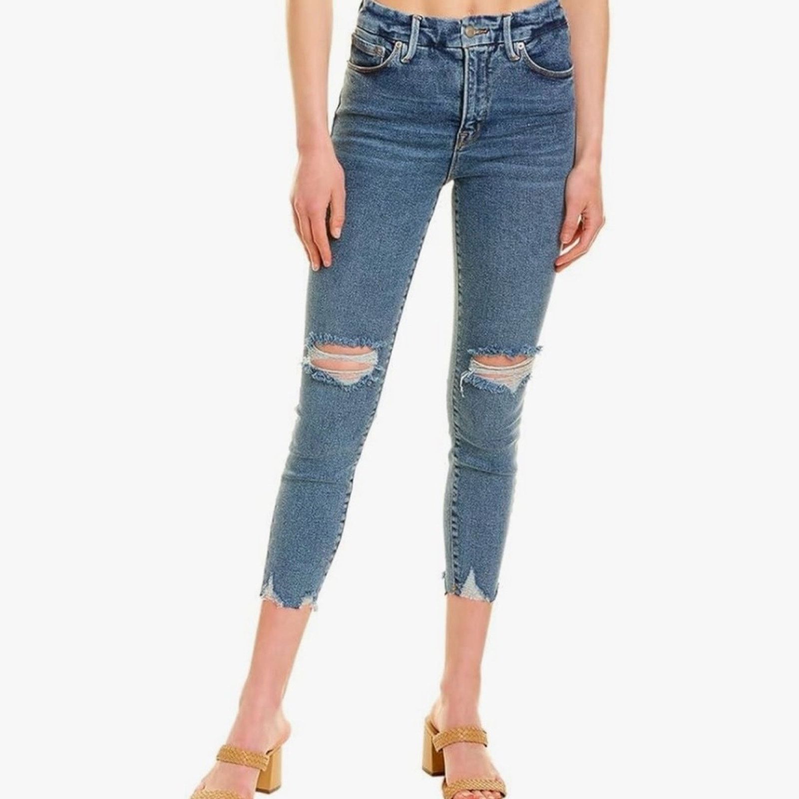 Good American Good American Good Crop Jeans Distressed Medium Wash Size 6 Size 28" / US 6 / IT 42 - 1 Thumbnail
