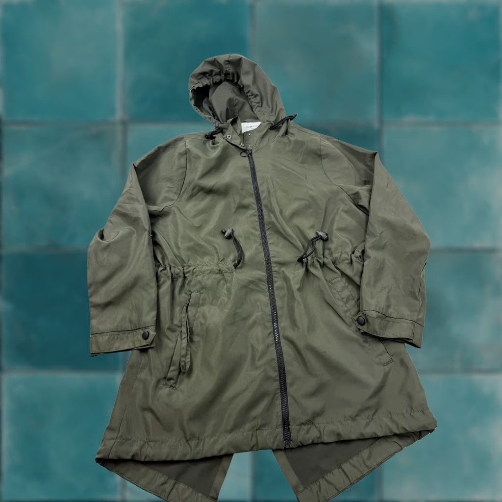 Vintage Piazza Italia Coat Womens Medium Green Hooded Fishtail Parka Full Zip Pockets Size M / US 6-8 / IT 42-44 - 1 Thumbnail