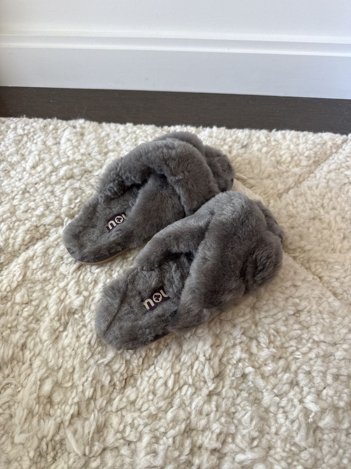Mou Mou Fuzzy Shearling Slippers – Grey Size US 7 / IT 37 - 1 Thumbnail