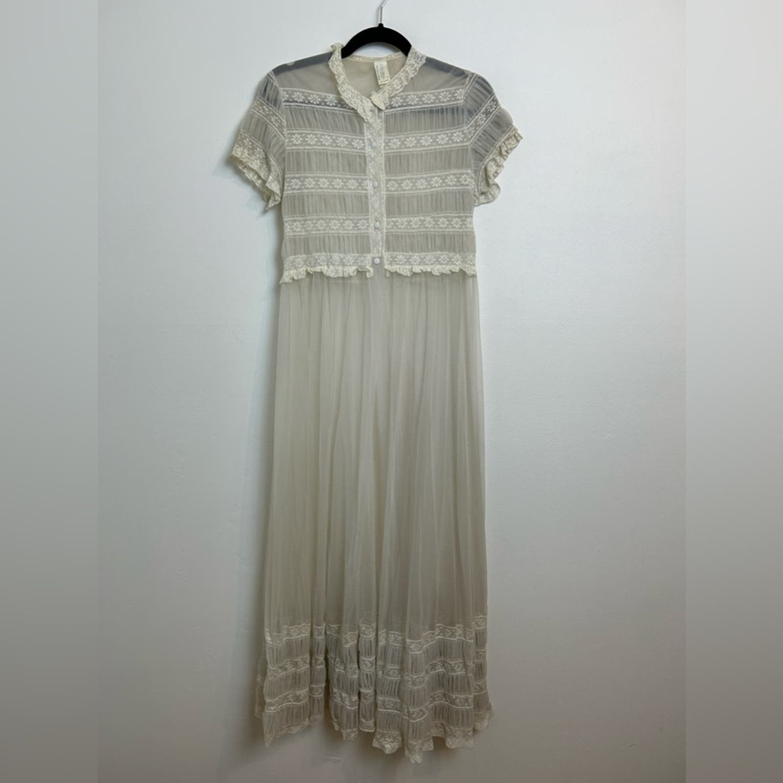 image of Vintage Lace Ralph Montenero White Button Lingerie Nightgown, Women's (Size Small)