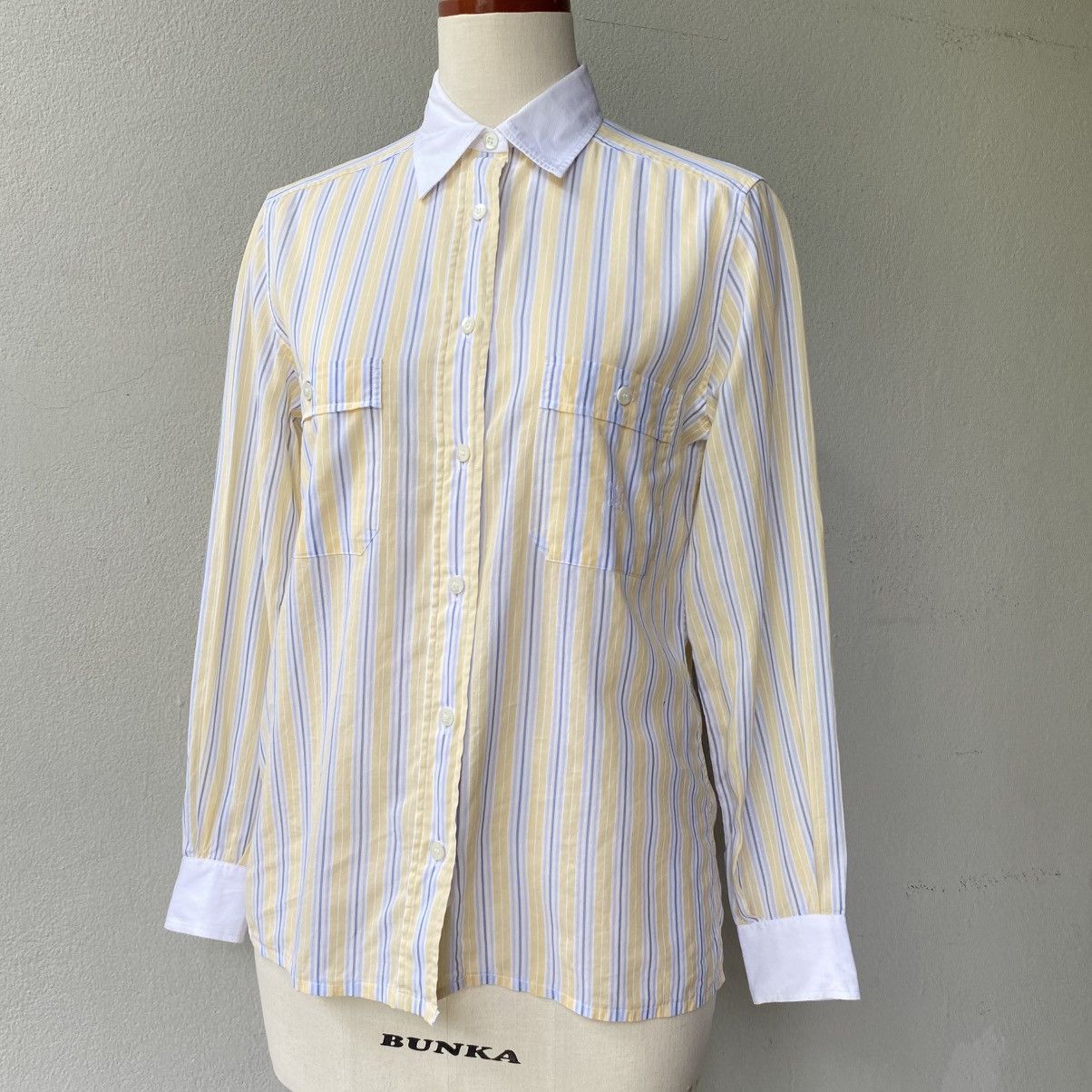 Celine Celine Yellow Striped Shirt with White Collar Size XS / US 0-2 / IT 36-38 - 23 Thumbnail