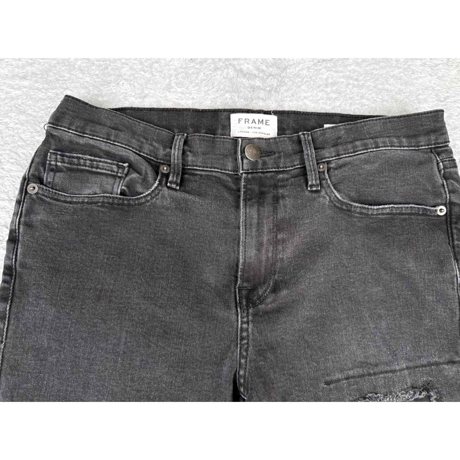 Frame FRAME L'Homme Skinny Jeans Mens 32x28 Gray Charcoal Distressed Stretch Denim USA Size US 32 / EU 48 - 4 Thumbnail