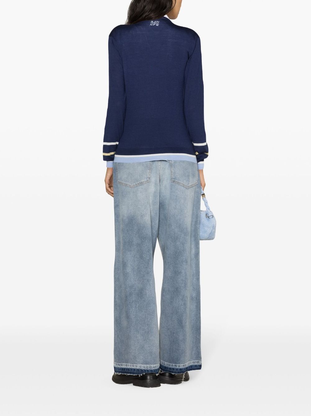 Marni o1f1d3z0525 Striped Virgin Wool-Blend Cardigan in Blue Size S / US 4 / IT 40 - 4 Thumbnail