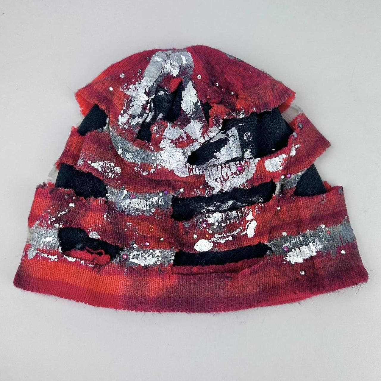 Other ASTROBOI* Orange and Red Striped Cutout Rhinestone Beanie Size ONE SIZE - 3 Thumbnail