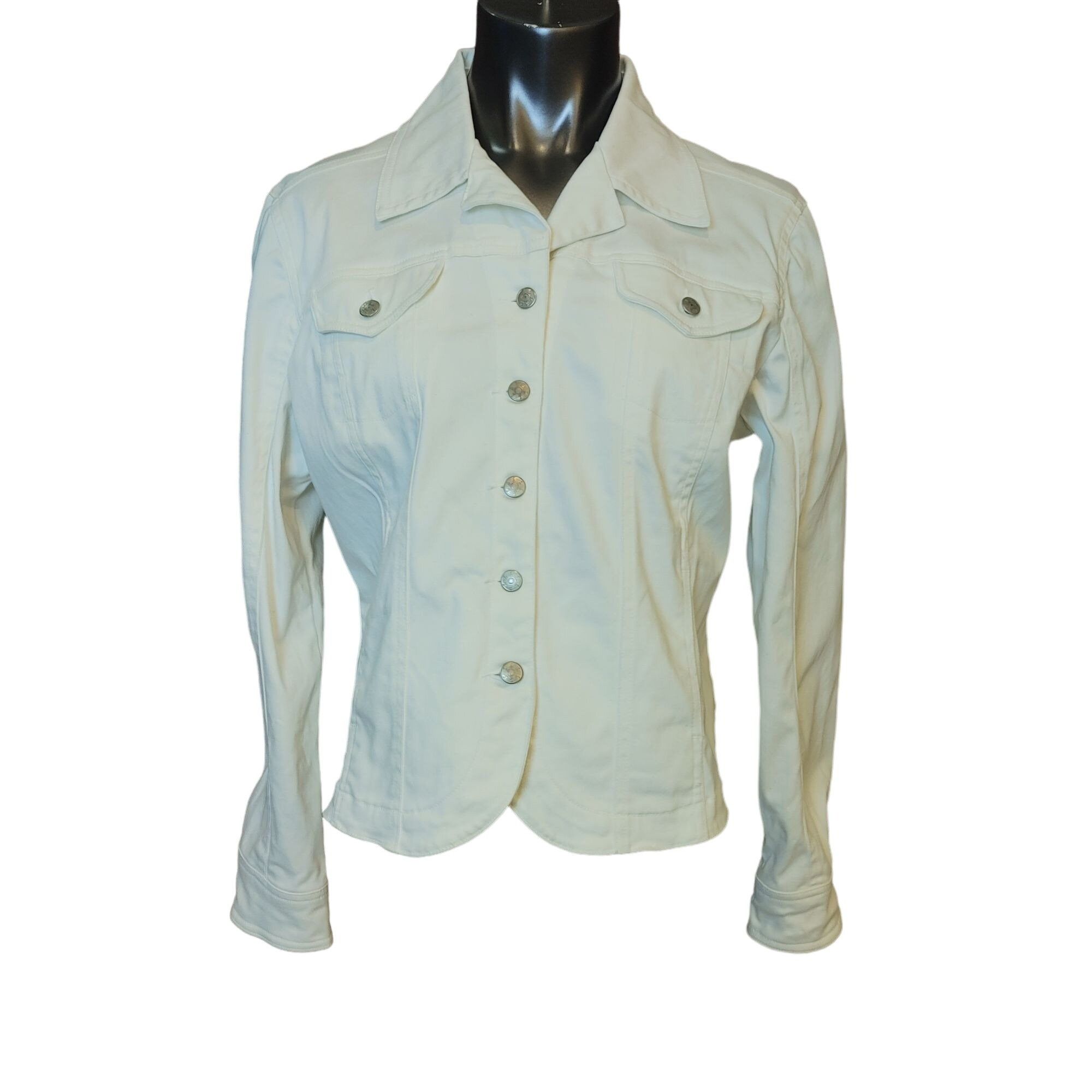 Other LIVE A LITTLE Womens L White Denim Long Sleeve Pockets Colla Size L / US 10 / IT 46 - 1 Thumbnail