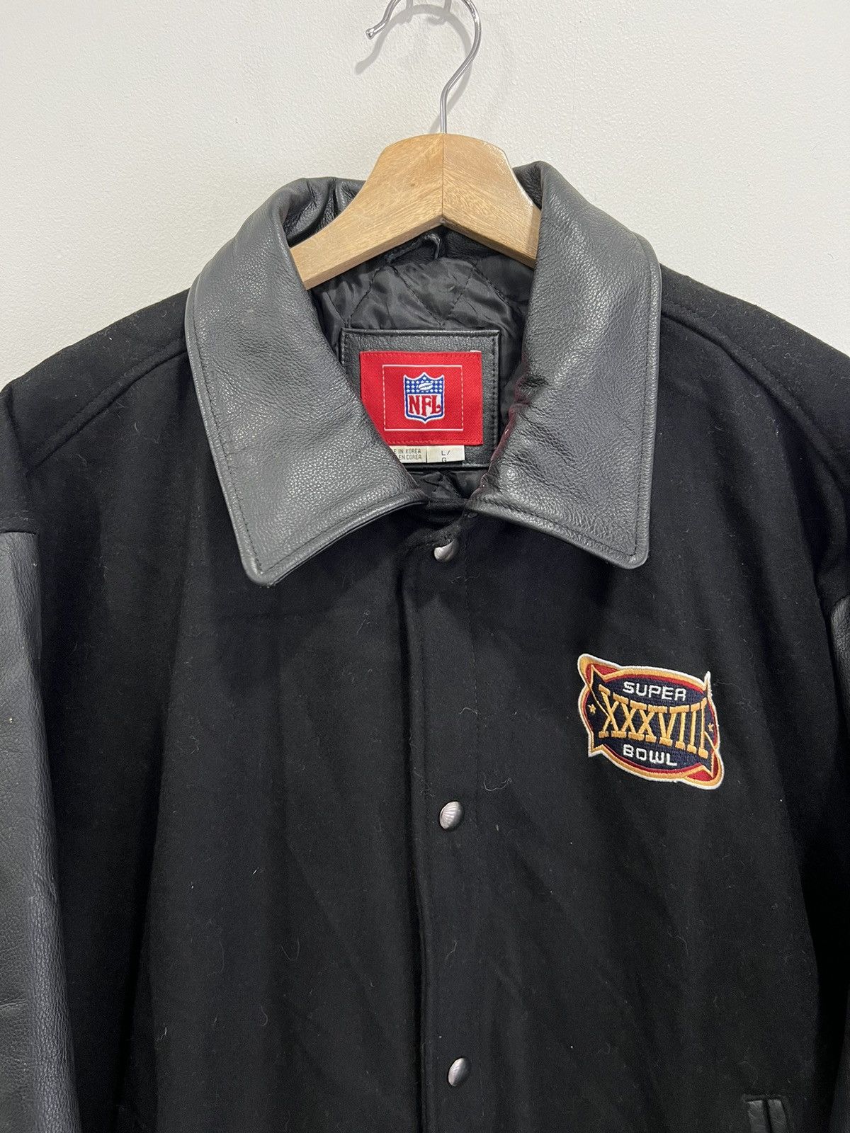 Vintage Vintage Nfl Superbowl Varsity Wool Jacket leather sleeves Size US L / EU 52-54 / 3 - 2 Thumbnail