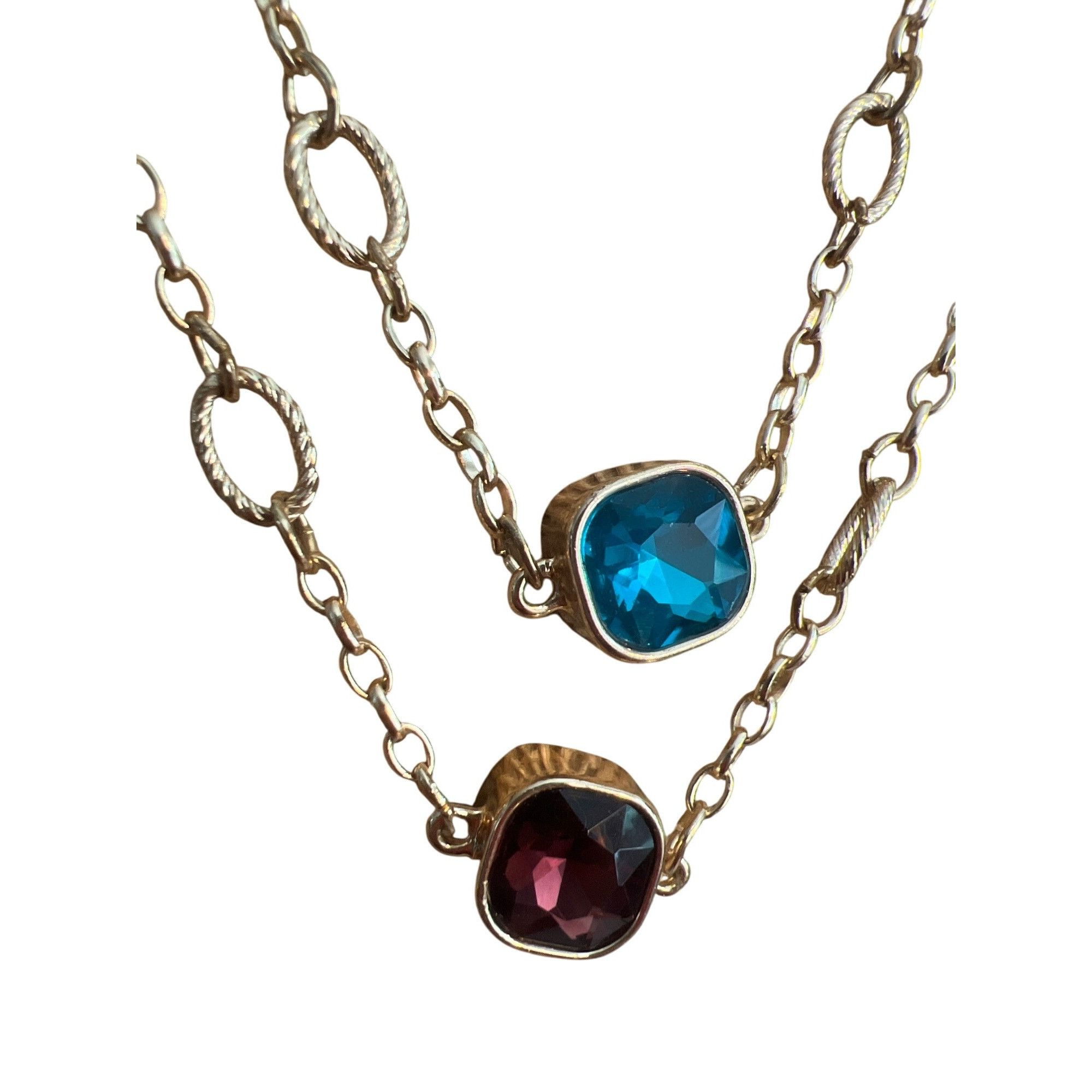 Other Gold Tone Chain Necklace Glass Stations Reversible Blue Pink Size ONE SIZE - 2 Thumbnail