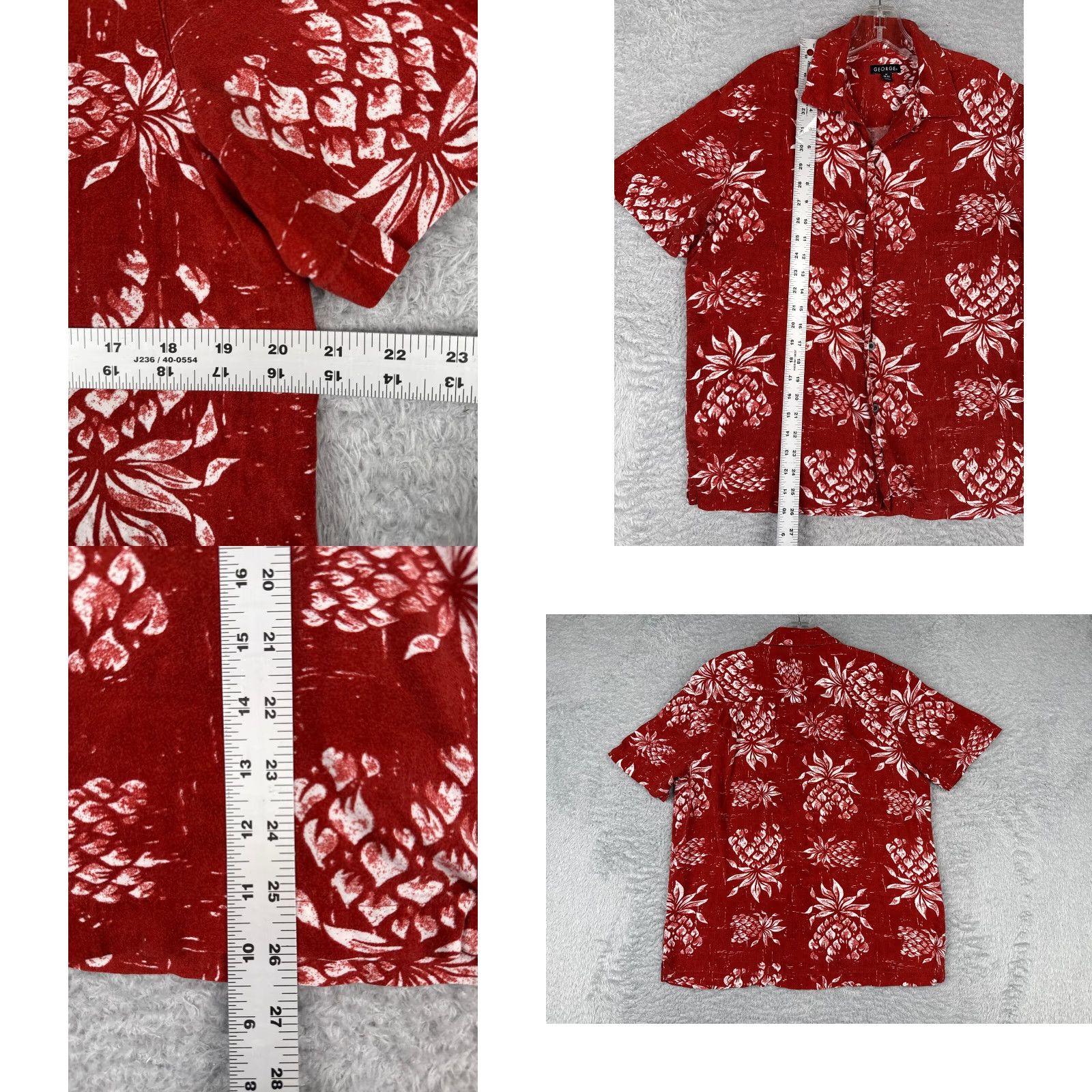George George Shirt Adult Medium Red White Floral Button Up Hawaiian 100% Rayon Size US M / EU 48-50 / 2 - 8 Thumbnail