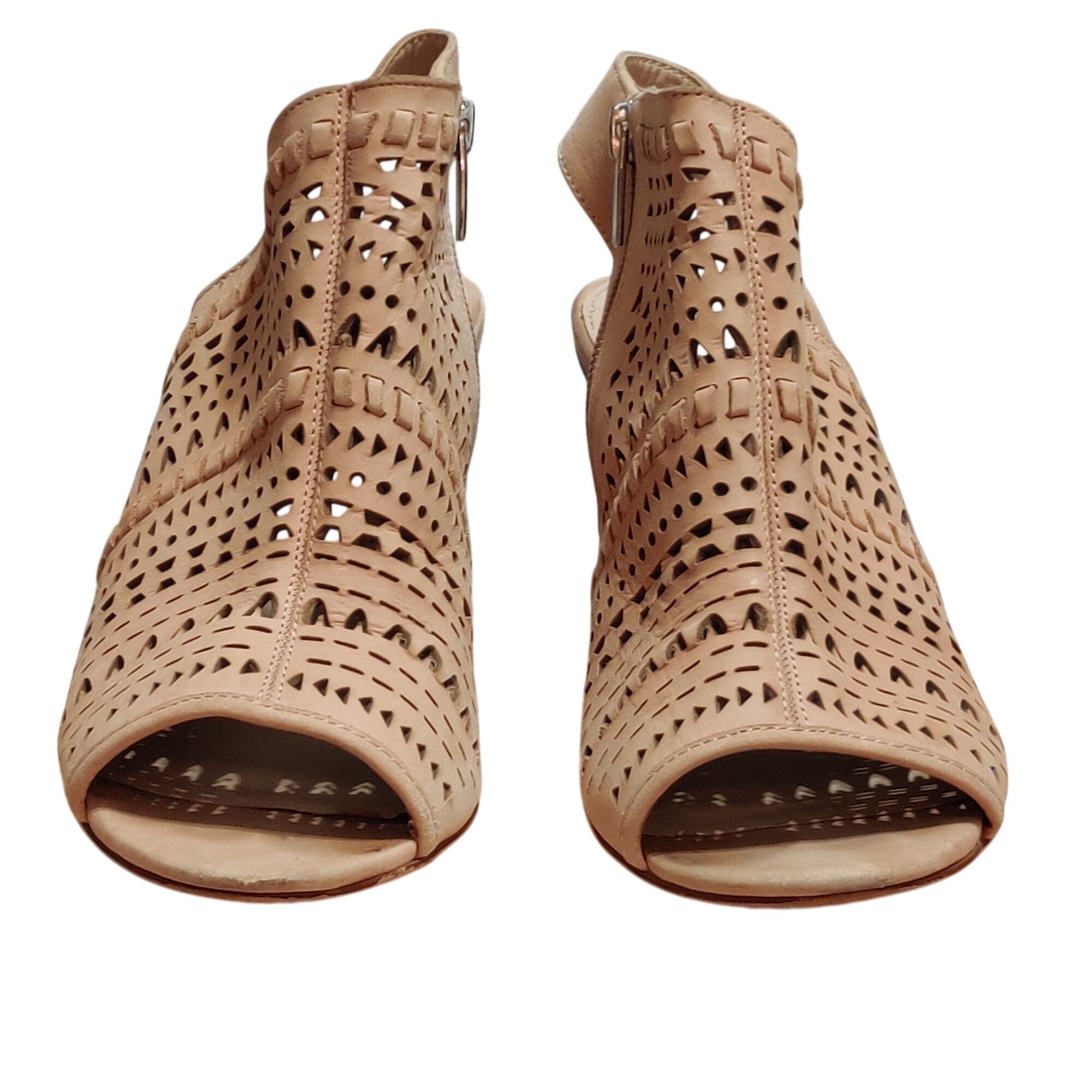 Vince Camuto Vince Camuto 8.5 Laser Cut Peep Toe Leather Sandals Tan Bloc Size US 8.5 / IT 38.5 - 6 Thumbnail