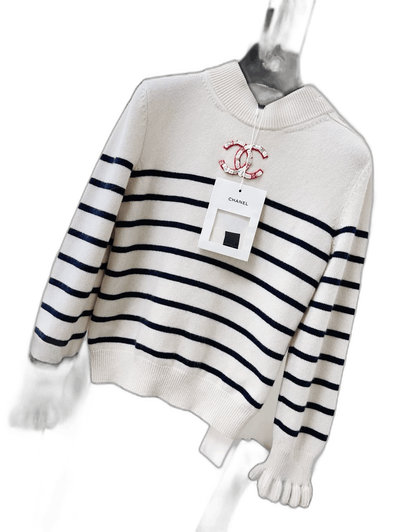 Chanel Chanel Striped Knit Top with Ruffle Sleeves Size S / US 4 / IT 40 - 1 Thumbnail