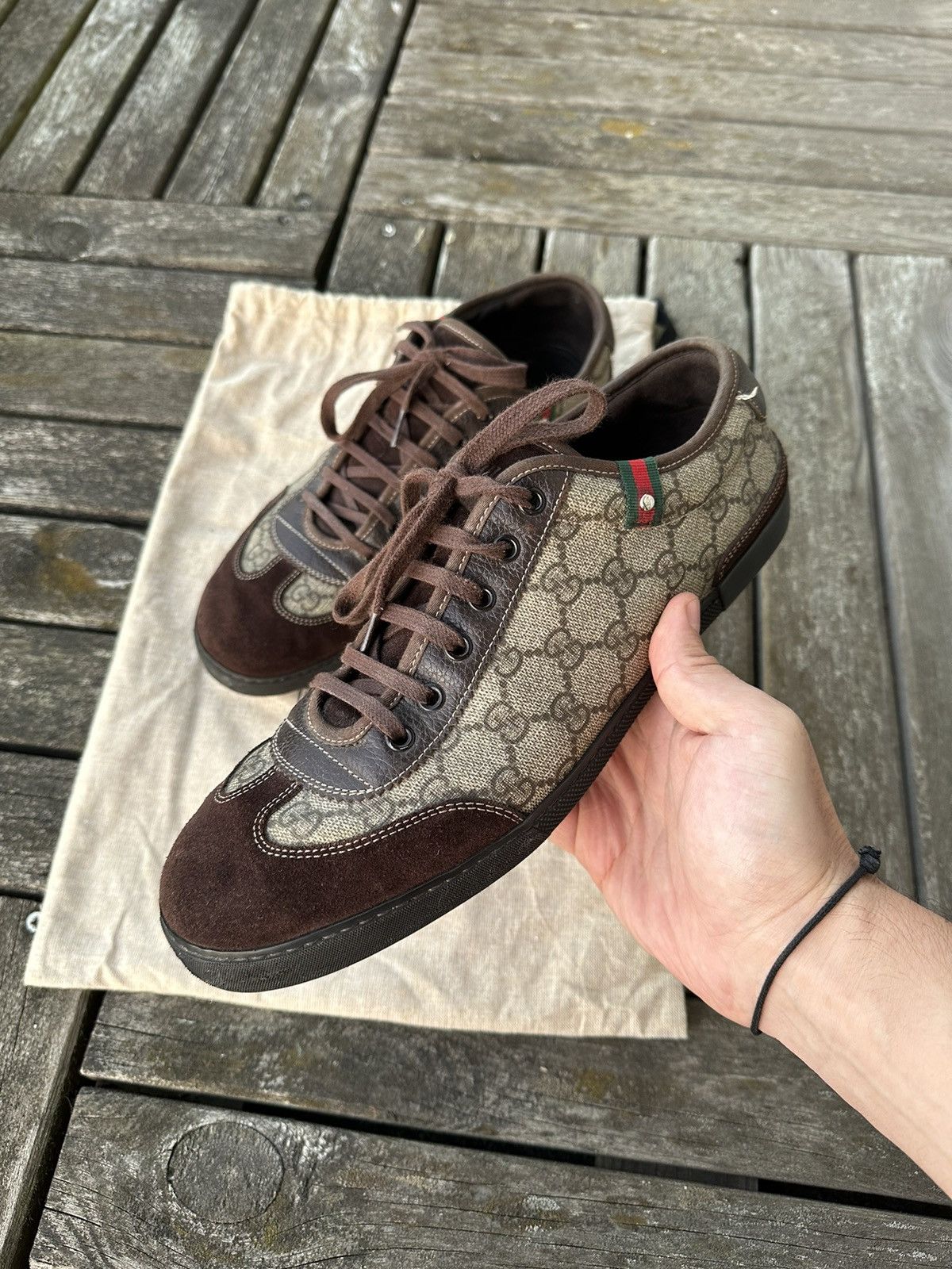 Gucci Gucci Low Top Sneakers Beige GG Monogram Brown 204282 Grailed