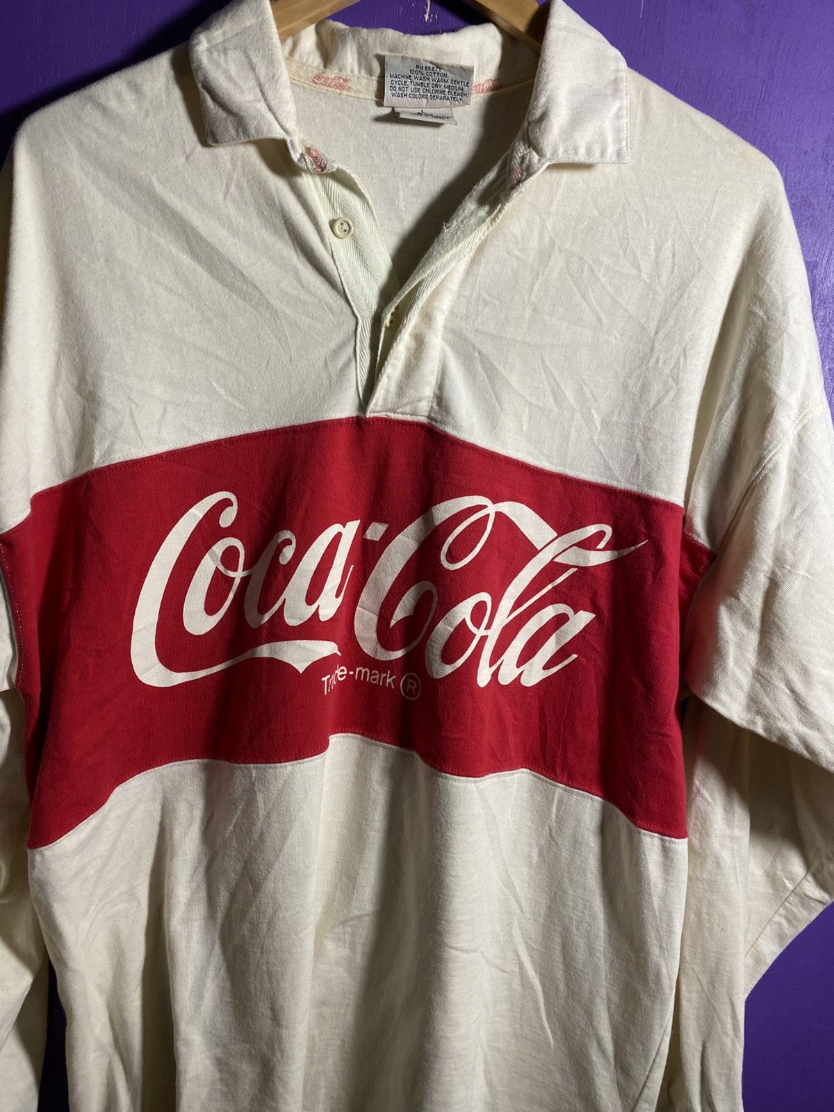 Coca Cola Vintage 90s Coca-cola two tone rugby shirt Size US L / EU 52-54 / 3 - 3 Thumbnail