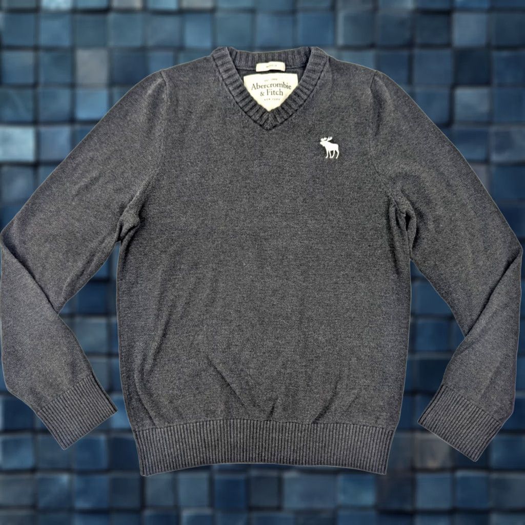 Abercrombie & Fitch Abercrombie & Fitch Muscle Gray Knit V-Neck Sweater Men L Pullover White Moose Size US L / EU 52-54 / 3 - 1 Thumbnail