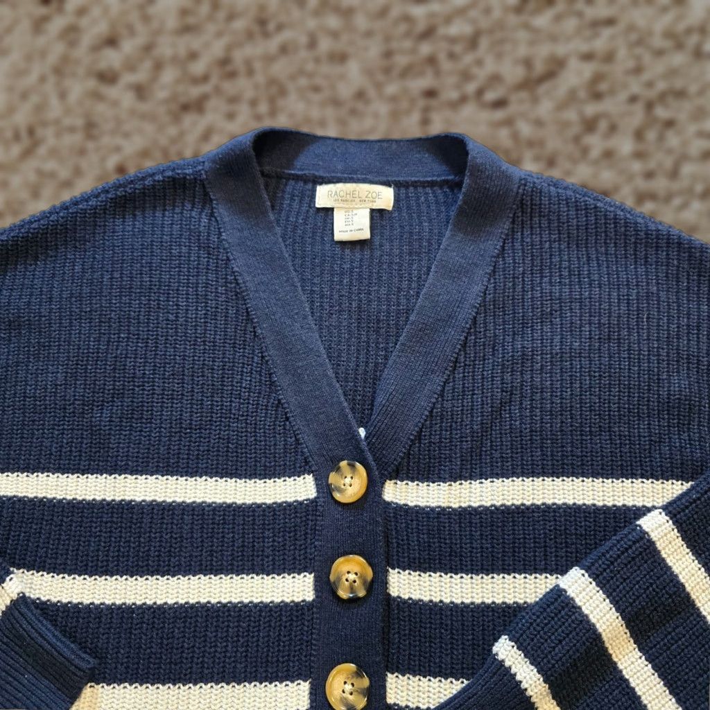 Rachel Zoe Rachel Zoe Sweater Womens Small Blue White Striped Henley Knit Nautical Preppy Pullover Knitwear Winter Fall Mens? No gender tag. Size S / US 4 / IT 40 - 1 Thumbnail