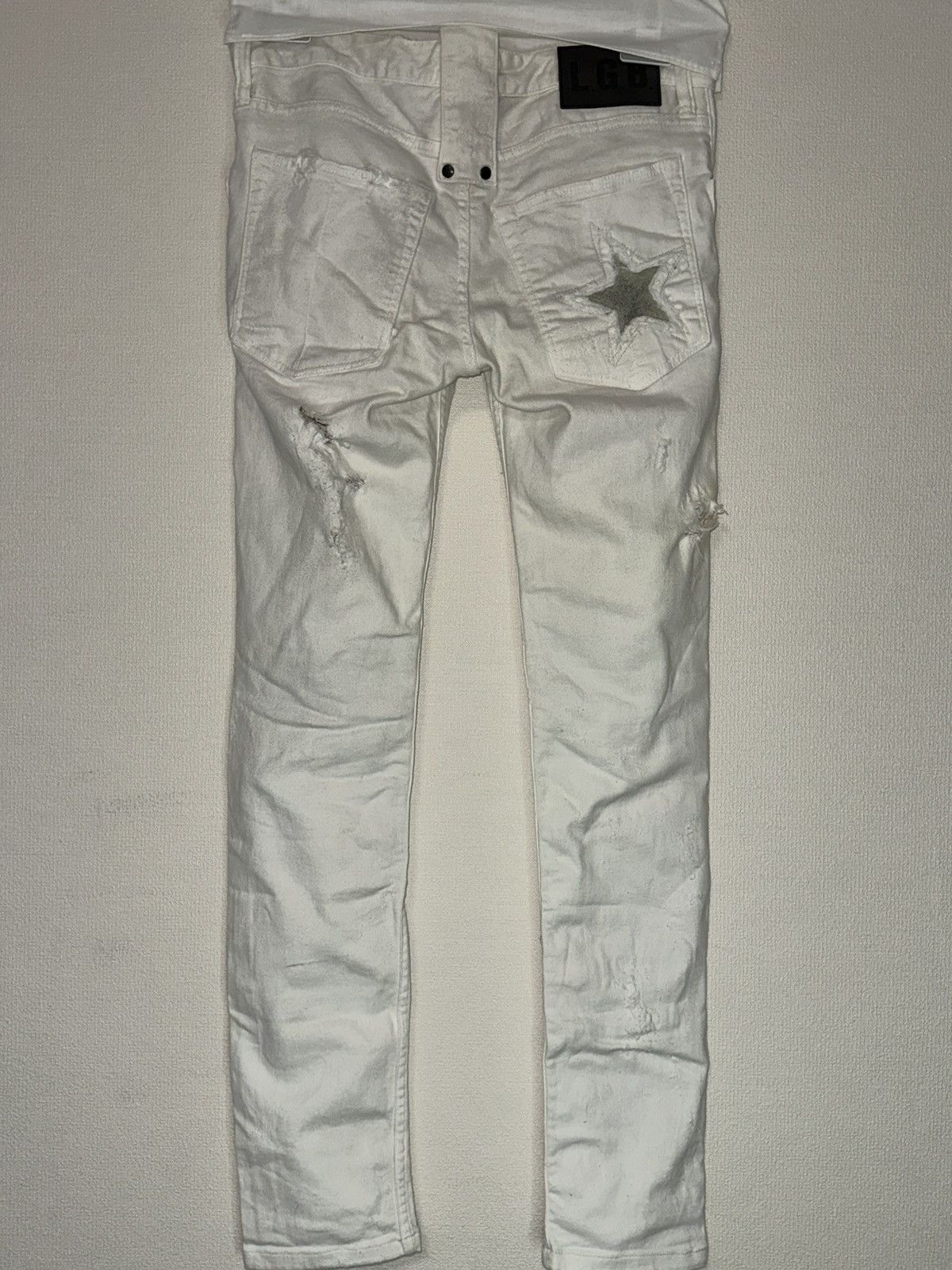 Le Grande Bleu (L.G.B.) L.G.B destroy cross leather patch pants size27 Size US 27 - 2 Thumbnail