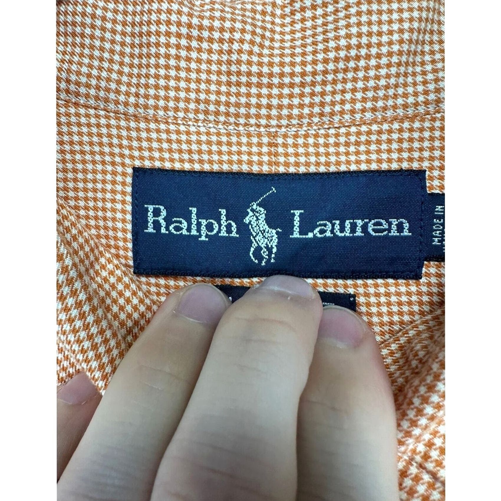 Ralph Lauren Ralph Lauren Dress Shirt Mens Large 16 Orange Houndstooth Classic Button-Down Shirt Size 42R - 4 Thumbnail