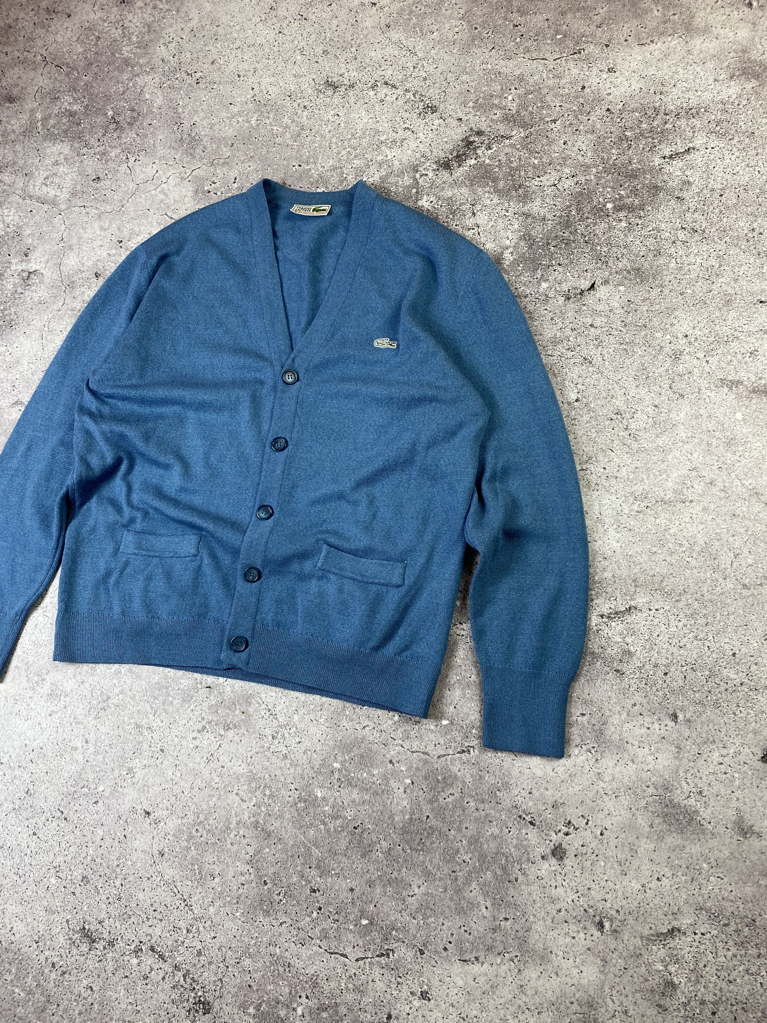 80s-90s usa製 LACOSTE blue knit cardigan 1980s Lacoste Cardigan Free Shipping - The Vintage Twin