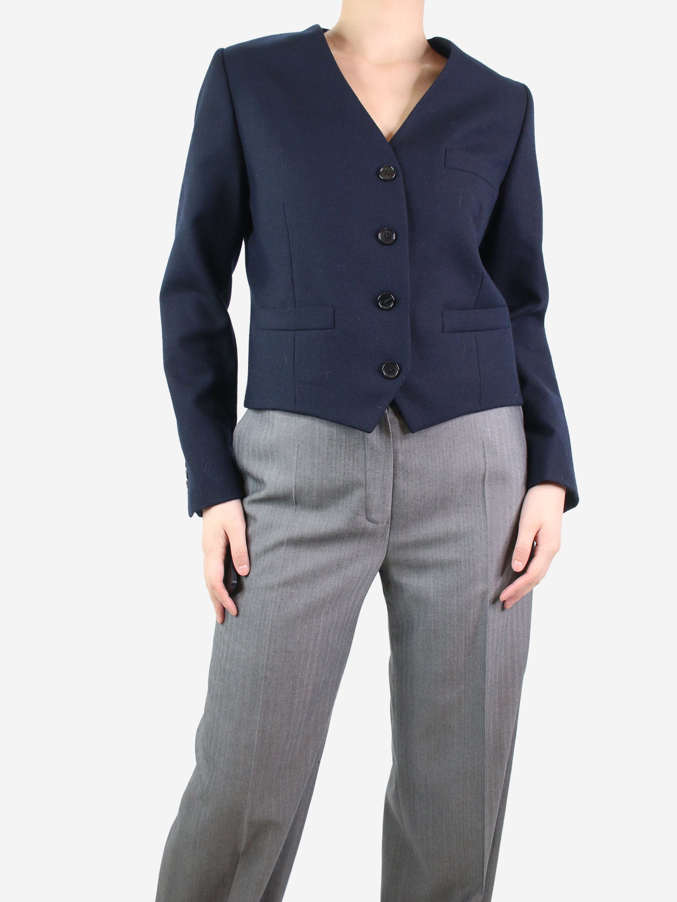 image of Margaret Howell Navy Blue Cropped Wool Jacket - Size Uk 10, Women's
