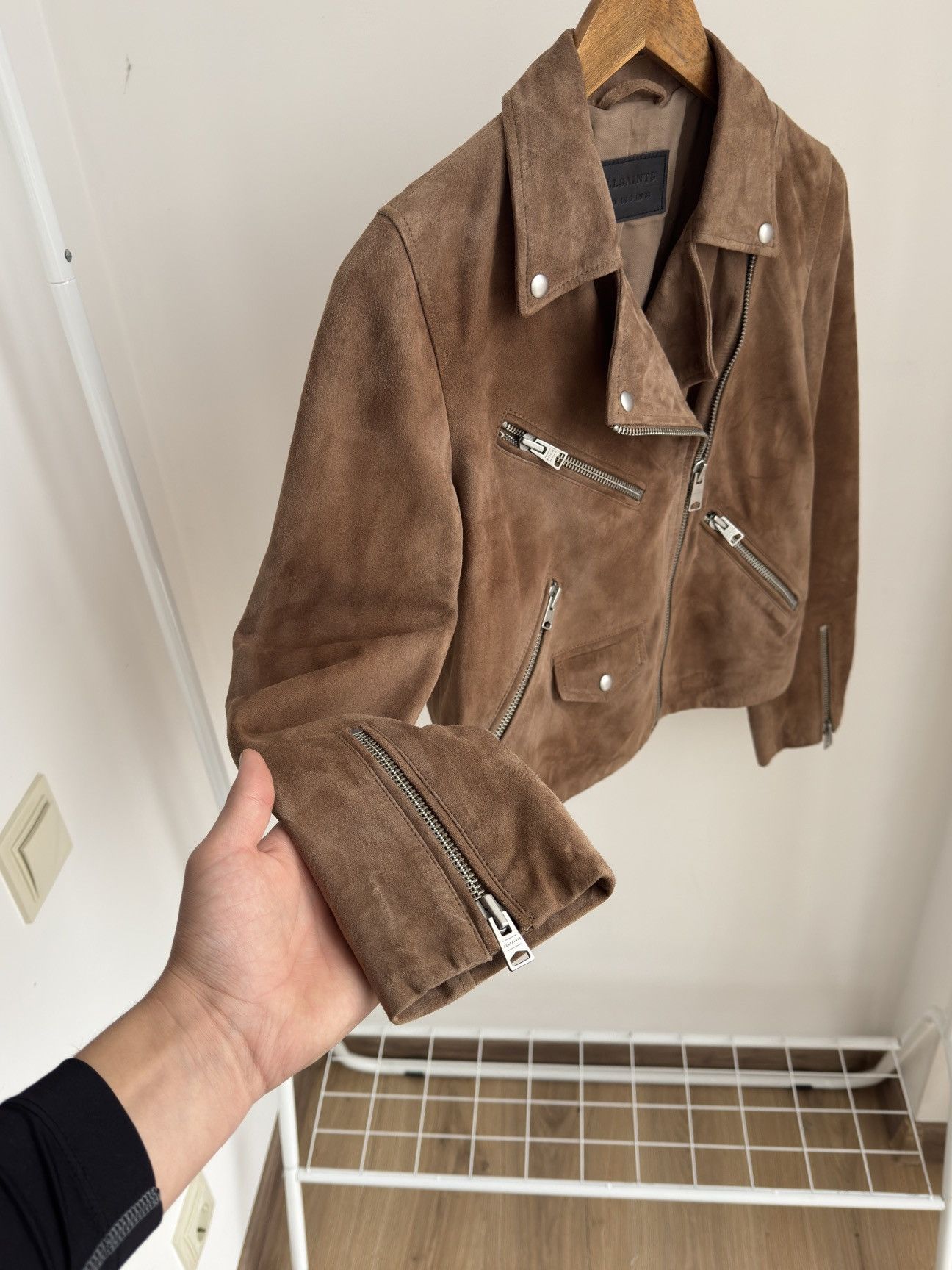 Allsaints ALL SAINTS Powder Brown Suede Balfern Biker Jacket Women’s Size US M / EU 48-50 / 2 - 9 Thumbnail
