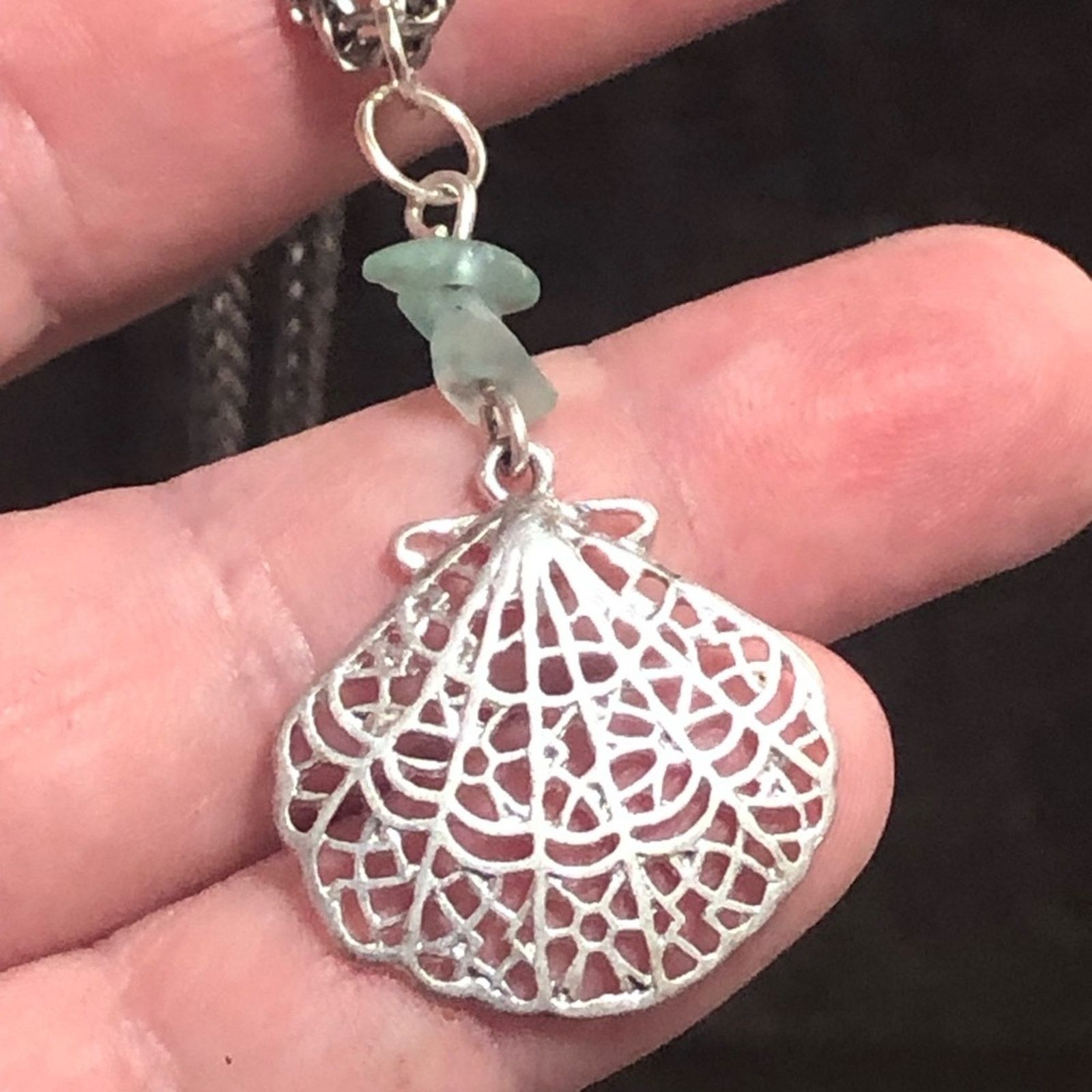 Other Filigree shell stone drop pendant on chain necklace Size ONE SIZE - 2 Thumbnail