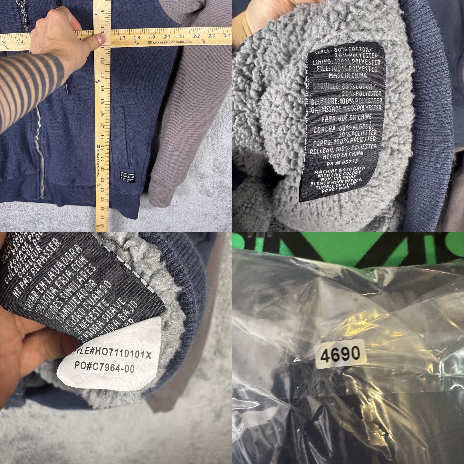 O'Neill O'Neill Hoodie Mens S Full Zip Striped Waffle Sherpa Lined Multicolor Sweatshirt Size US S / EU 44-46 / 1 - 8 Thumbnail