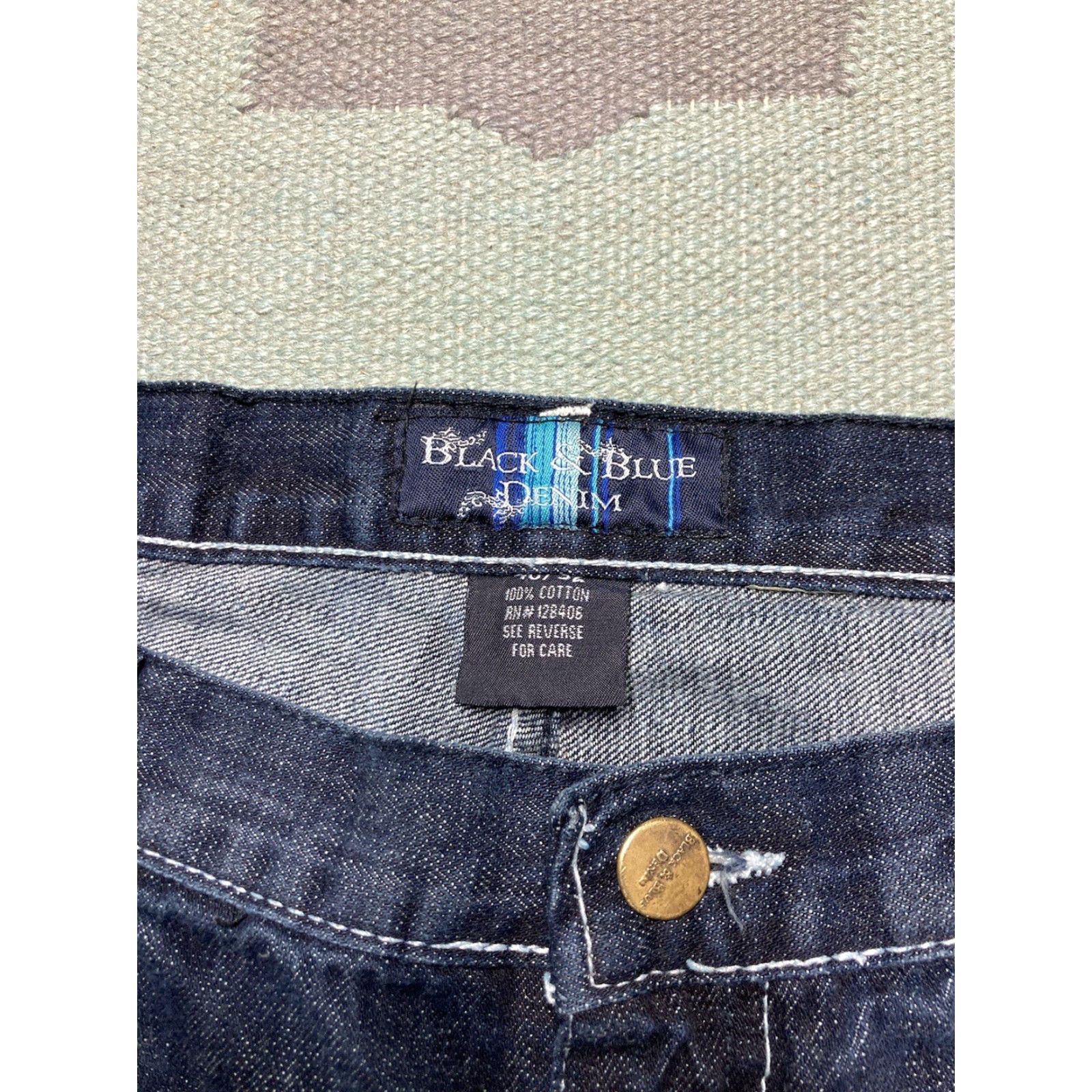 Vintage VINTAGE Black & Blue Denim Jeans Men 40 Regular Blue Wide-Leg Hip Hop Embroidered 40x32 Size US 40 / EU 56 - 6 Thumbnail