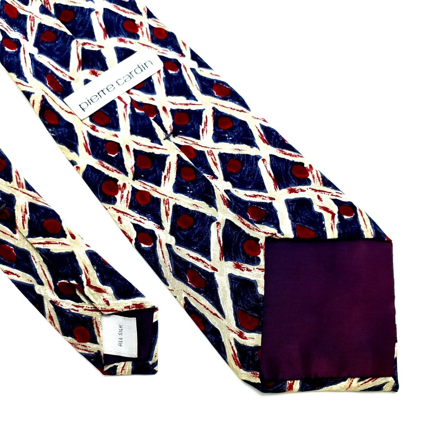 Pierre Cardin Pierre Cardin Silk Tie Blue Red Tan Geometric Wide Print Size ONE SIZE - 5 Thumbnail