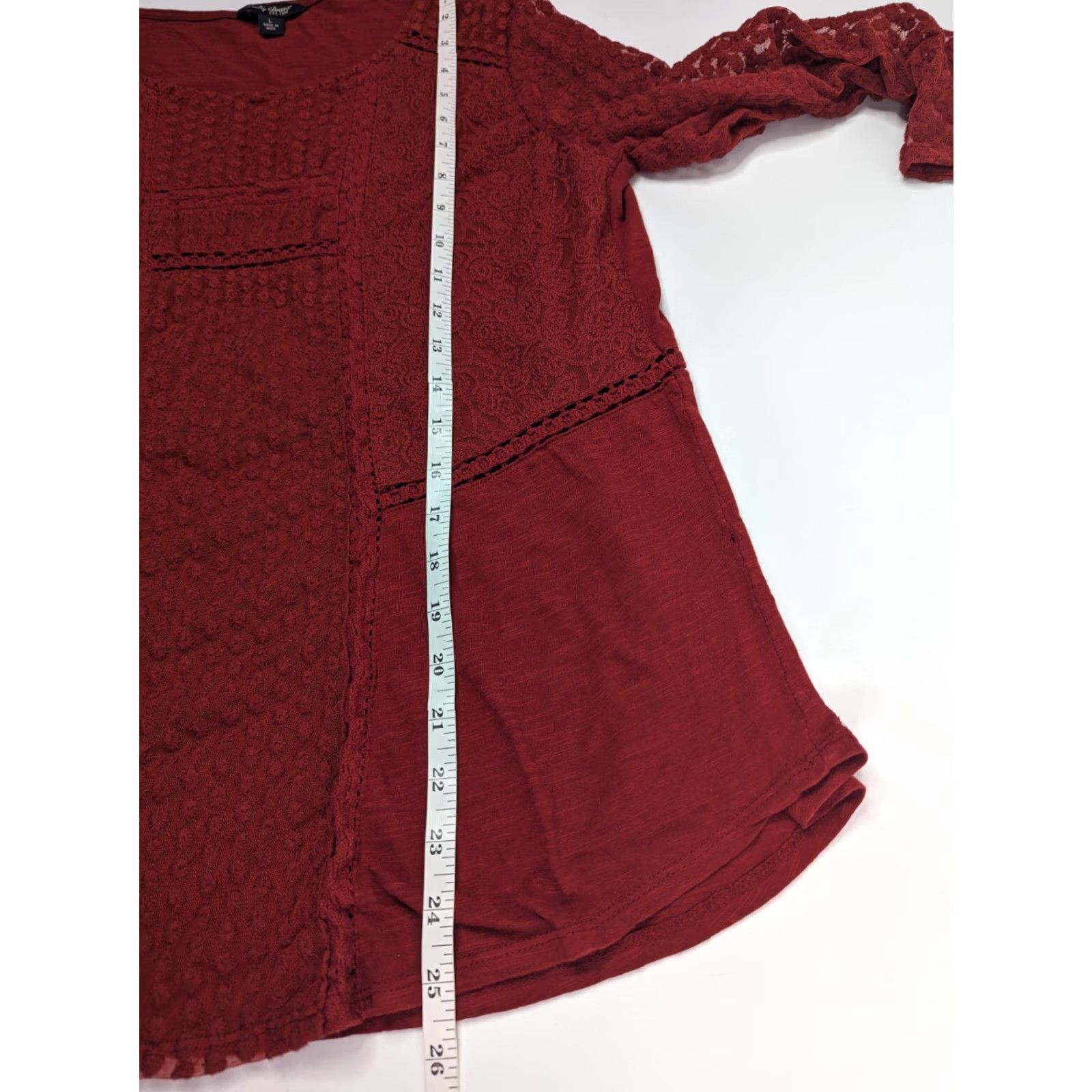 Lucky Brand Lucky Brand Blouse Shirt Long Sleeve Round Neck Red Burgundy Women L Lace Peasant Top Size L / US 10 / IT 46 - 4 Thumbnail