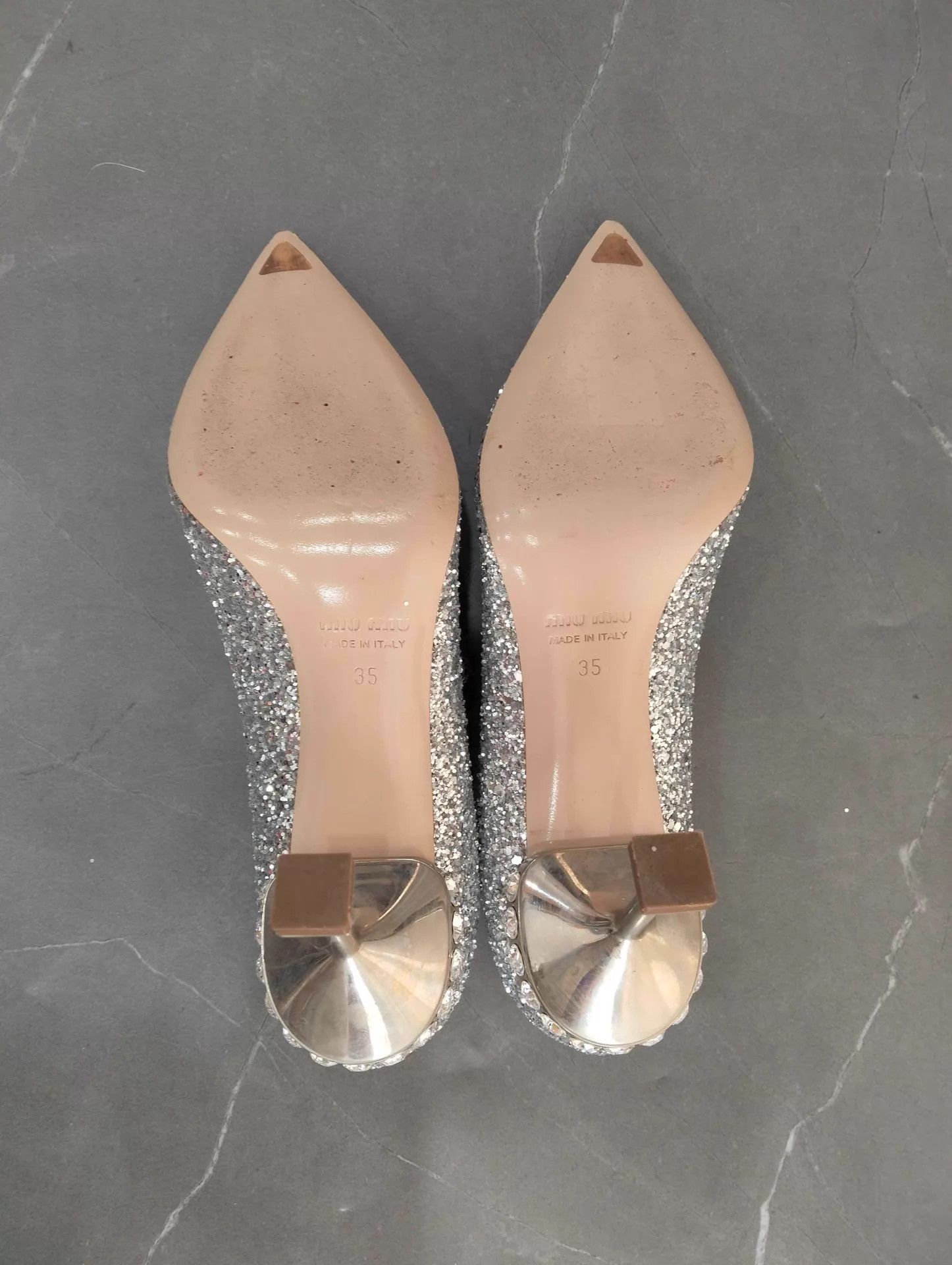Miu Miu MIU MIU Women's Sequin Pointed Toe 5cm Silver Heels 35 Size US 4.5 / IT 34.5 - 6 Thumbnail