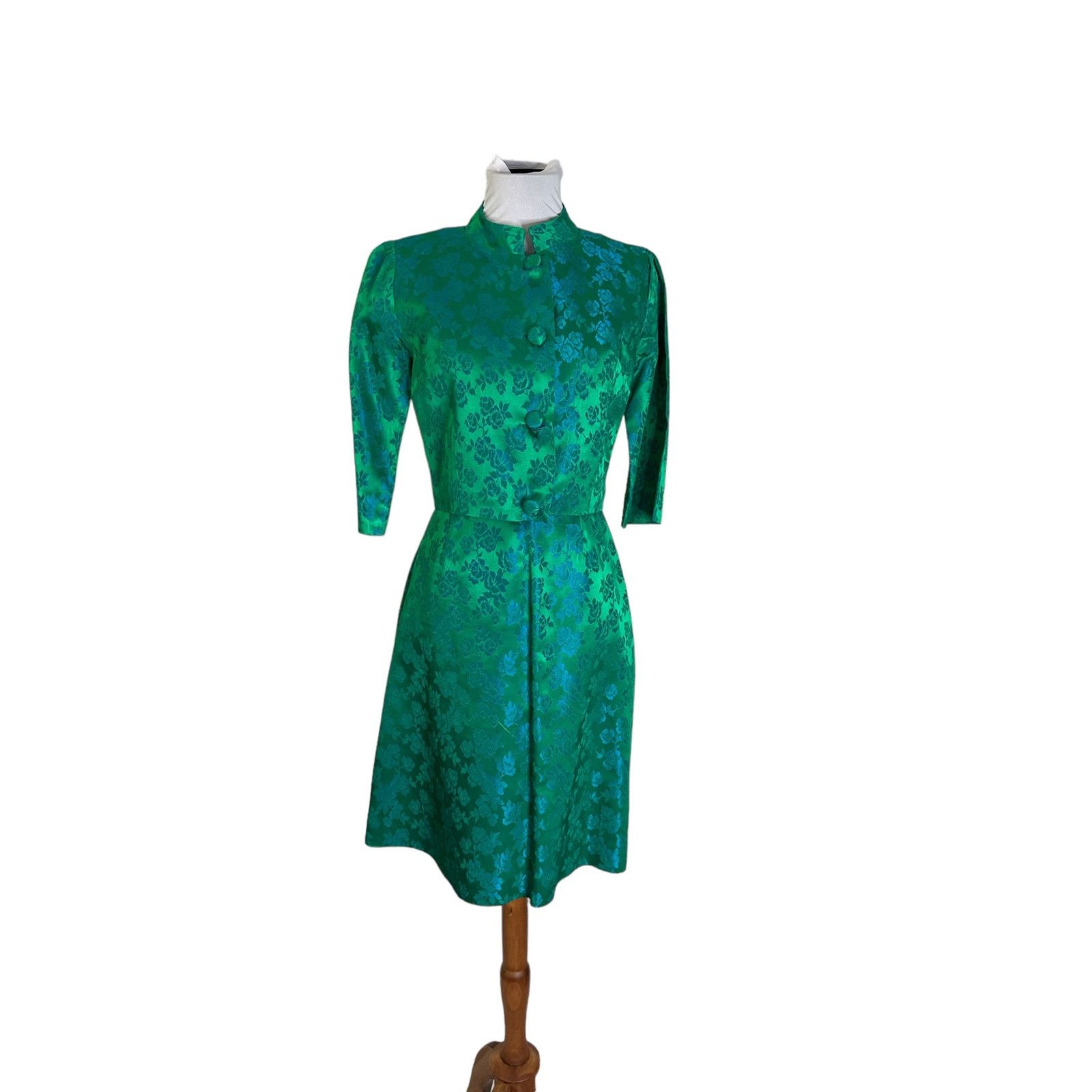 Vintage Vintage 1960s Green Blue Jacquard Wiggle Dress Jacket XS Size XS / US 0-2 / IT 36-38 - 5 Thumbnail