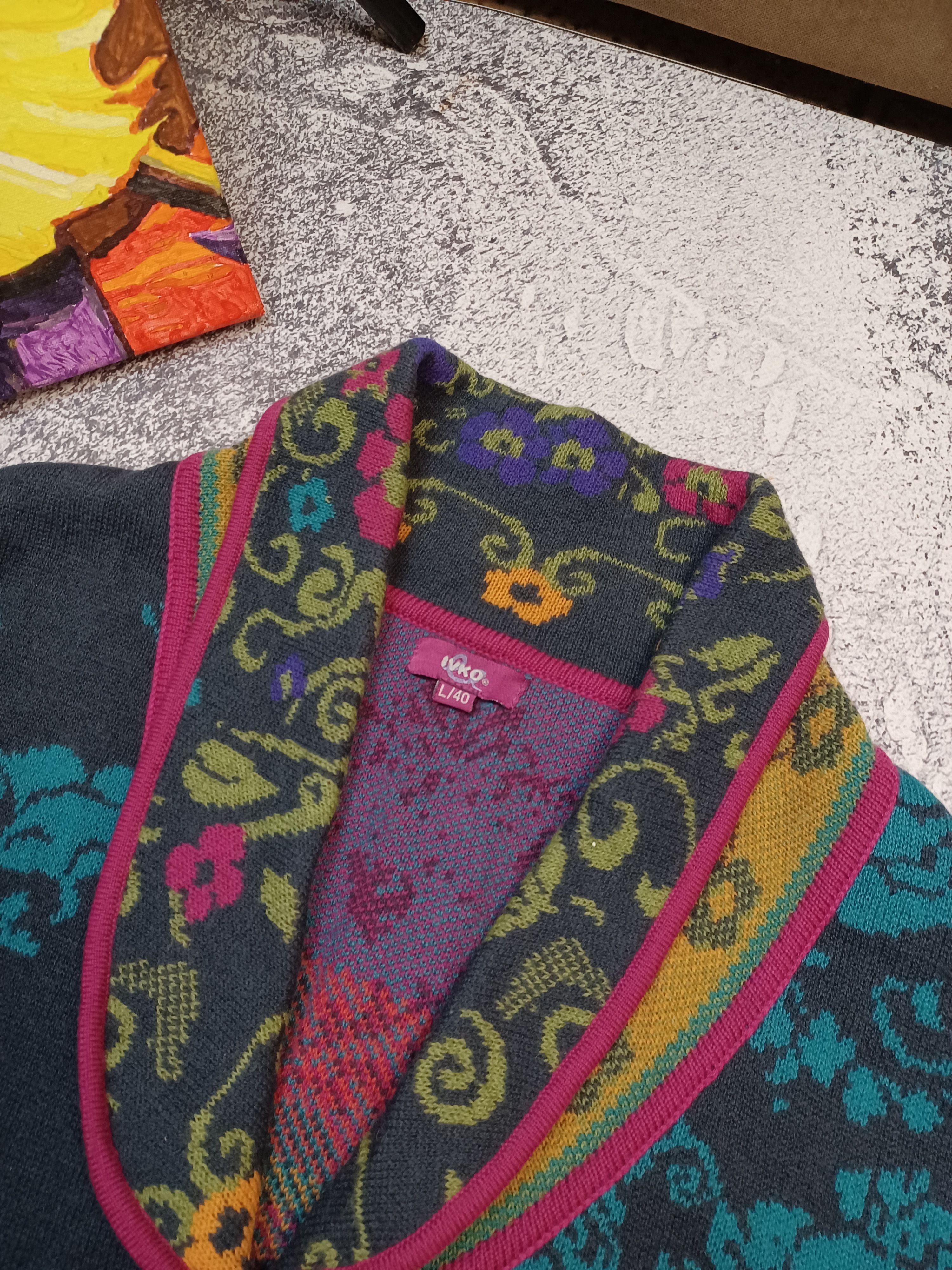 Designer IVKO Women Floral Multicolor Wool Blend Cardigan Size L / US 10 / IT 46 - 4 Thumbnail