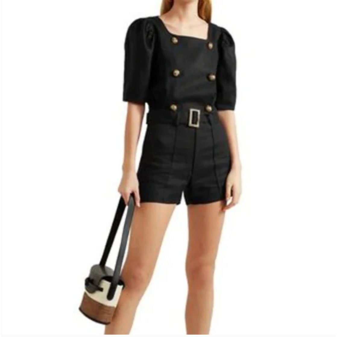 Lisa Marie Fernandez LISA MARIE FERNANDEZ Linen Top Short Set Black XS/S EUC $870 Size S / US 4 / IT 40 - 1 Thumbnail