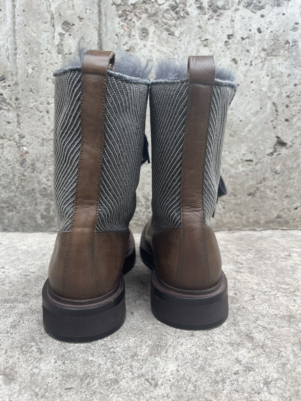Brunello Cucinelli Brunello Cucinelli Leather Ankle Fur Boots with Monili Trim Size US 8.5 / IT 38.5 - 5 Thumbnail