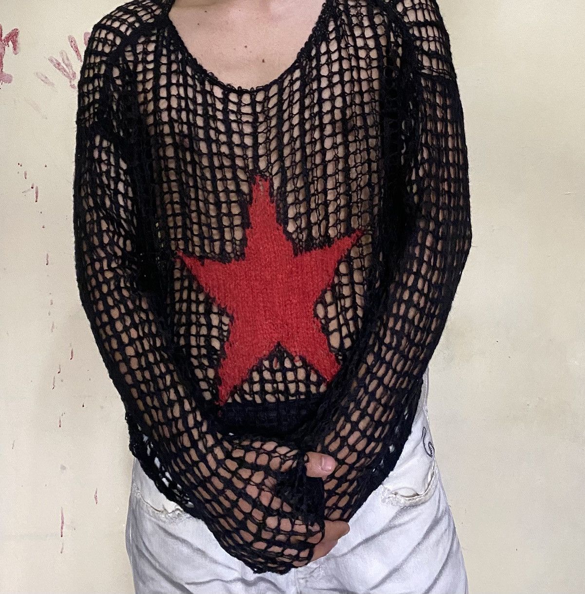 If Six Was Nine Y2K Redstar Boxy fishnet Shirt Size US M / EU 48-50 / 2 - 2 Thumbnail