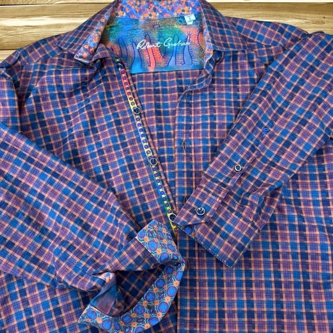 Robert Graham Robert Graham Shirt Mens Button-Up Plaid Blue Orange Colorful Office Work S Regular Long Sleeve Button-Down Menswear Size US S / EU 44-46 / 1 - 5 Thumbnail