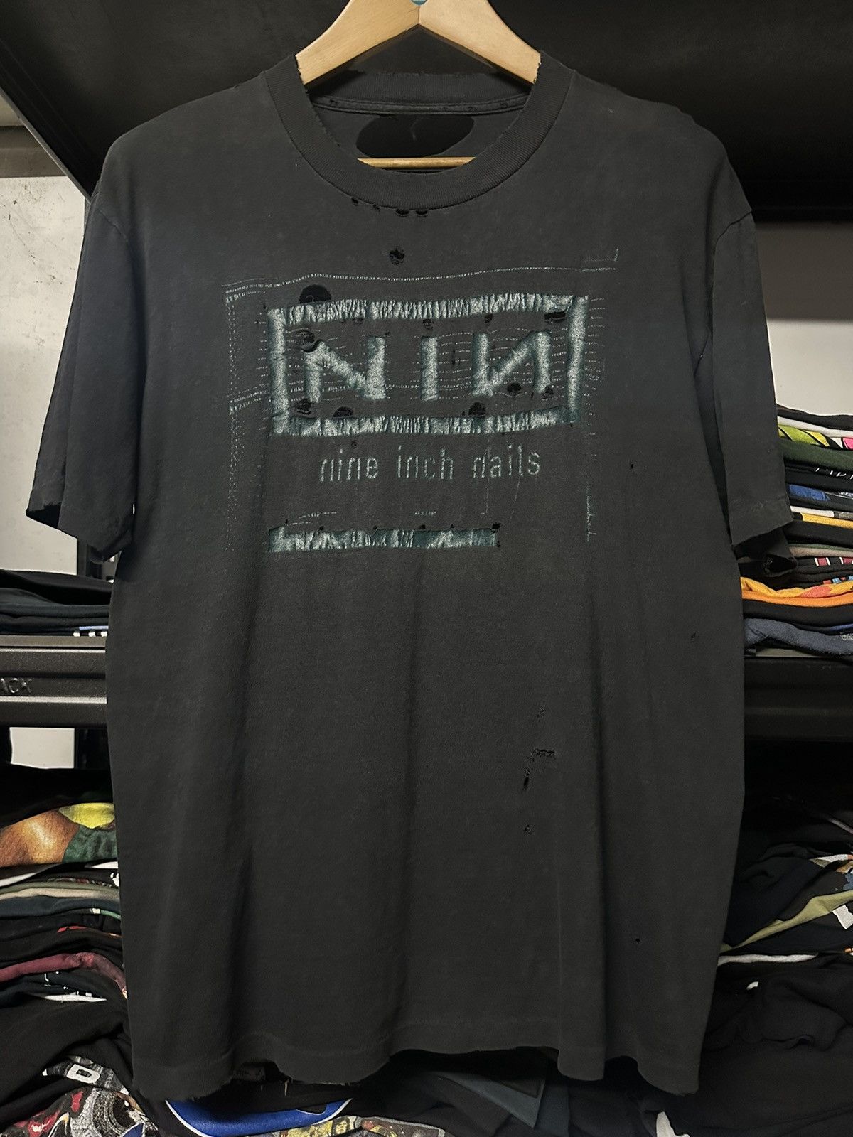 Band Tees Thrashed Vintage 90s Nine Inch Nails Nothing Faded Tee Size US L / EU 52-54 / 3 - 1 Thumbnail