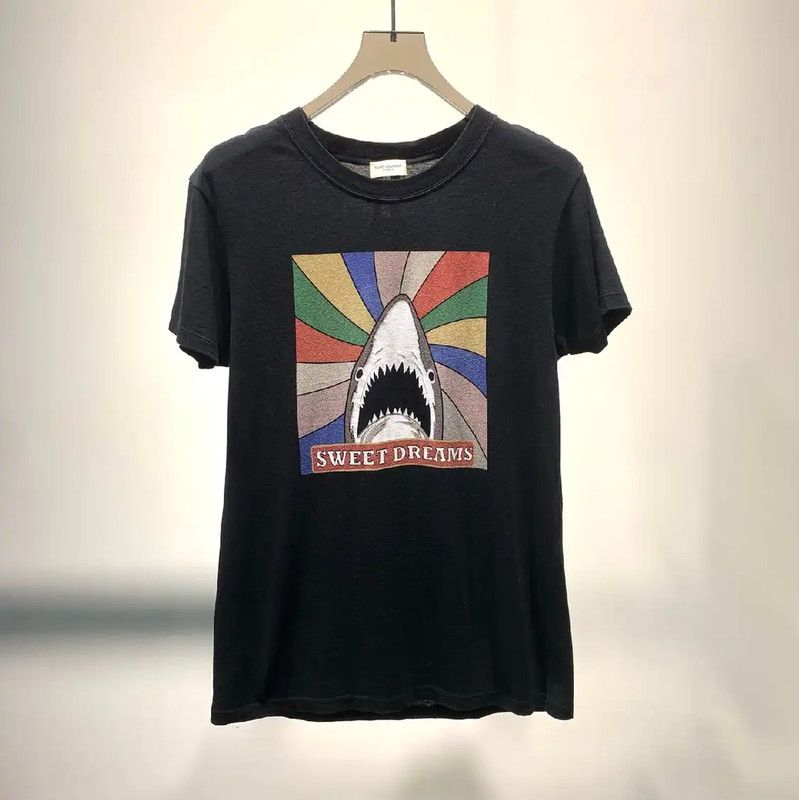 YSL Black Cotton XS T-Shirt with Graphic Design 0089