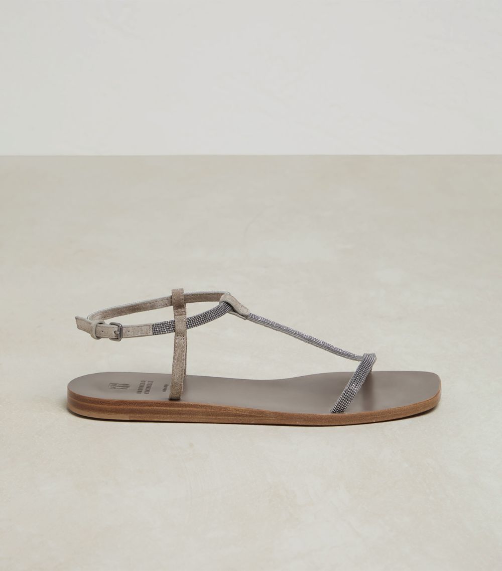 image of Brunello Cucinelli O1W1Db10524 Sandals With Heel Shoes In Dark Beige, Women's (Size 11)