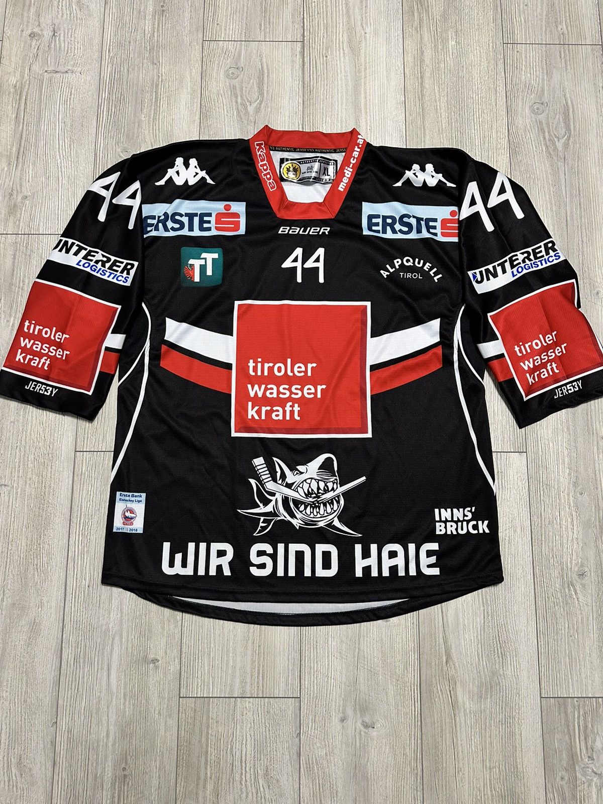 image of Hc Innsbruck Die Haie 44 Guimond Jersey Hockey in Black Red, Men's (Size XL)