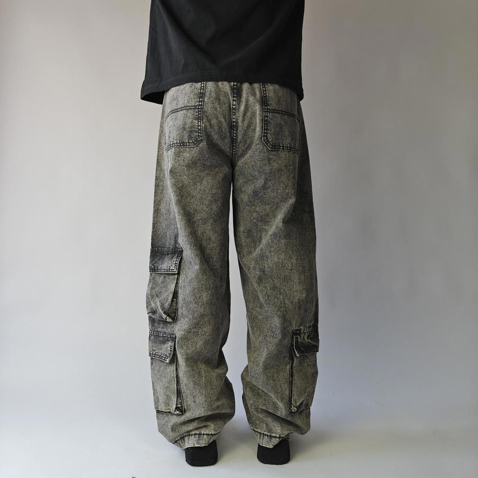 Other Grey Stonewashed Wide Leg Technical Cargo Trousers Size US 31 - 4 Thumbnail