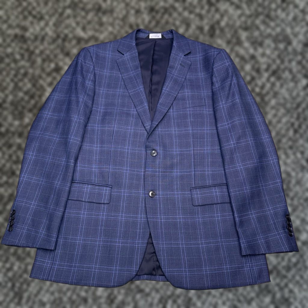 Jos. A. Bank Jos A Bank Traveler Suit Jacket 44 Long Navy Plaid Wool Blazer Wool Blazer Men Regular Long Notch Classic Two-Button Double-Vented Formal Business Size 44R - 1 Thumbnail