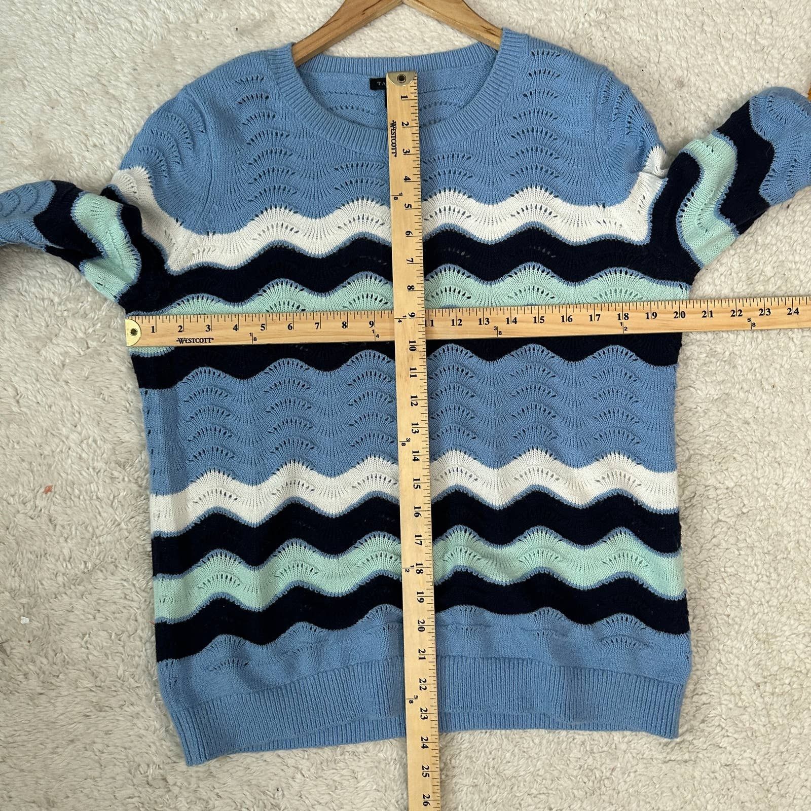 Other Talbots Blue Knit Chevron Stripe Pullover Fair Isle Sweater Size L / US 10 / IT 46 - 7 Thumbnail