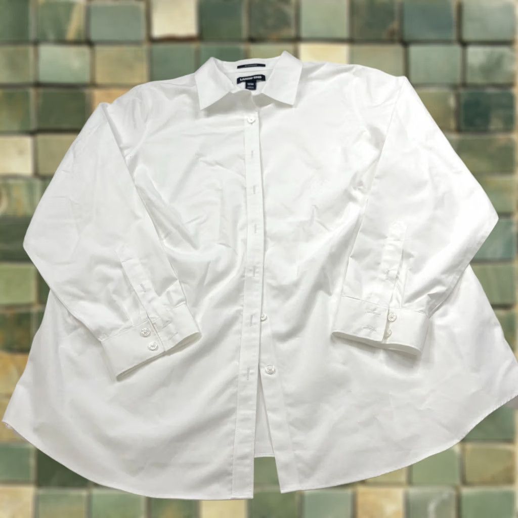 Lands' End Lands' End No Iron Supima Plus 18W Women's Button Long Sleeve Shirt White MINT Shirt Adult Womens 18W White Non-Iron Button-Up Man Size XXL / US 16-18 / IT 52-54 - 1 Thumbnail