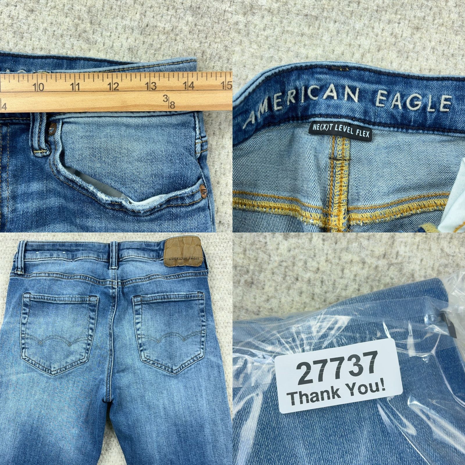 American Eagle Outfitters American Eagle Skinny Jeans Men 30x34 Med Wash Faded Whiskered Rips Holes Flex Size US 30 / EU 46 - 9 Thumbnail