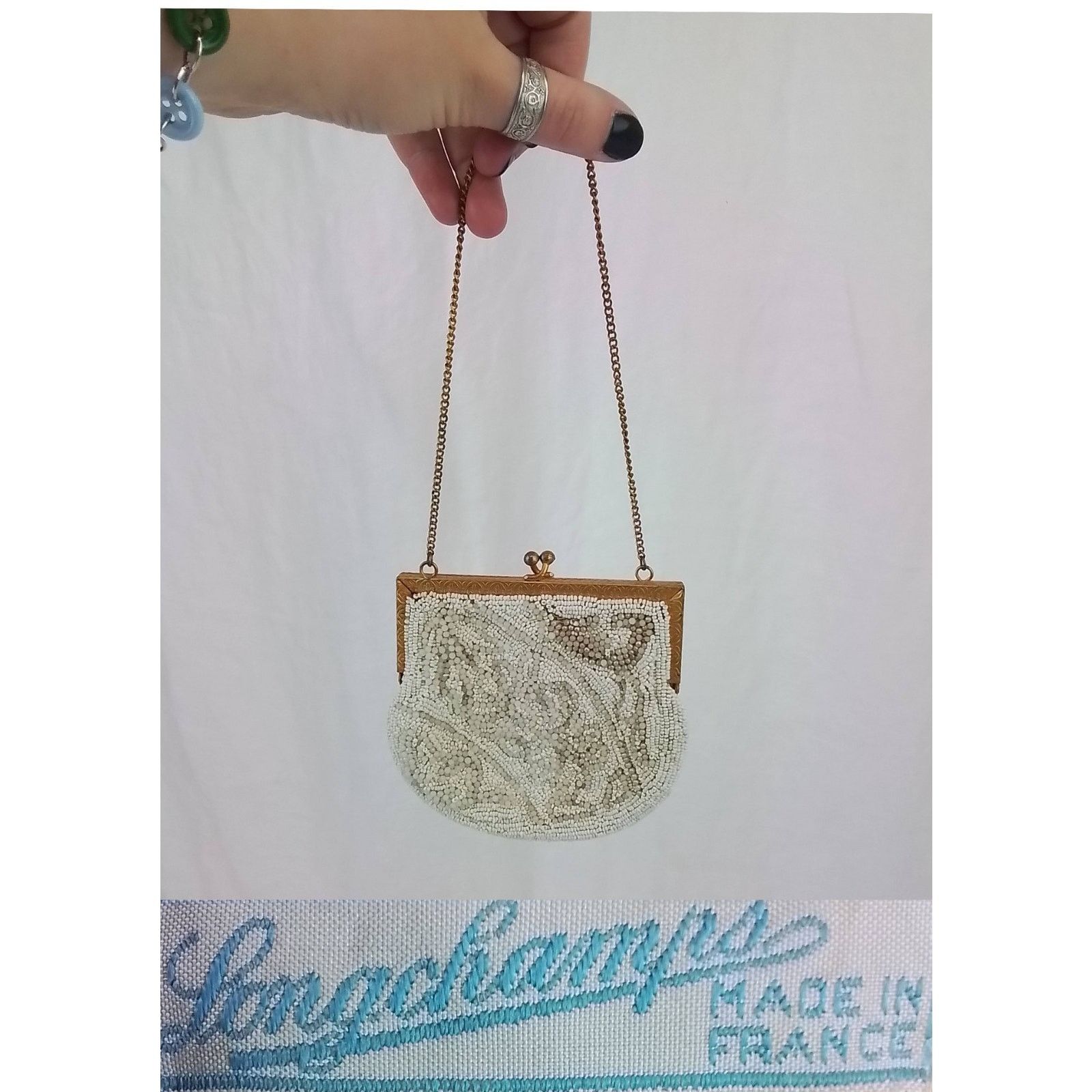 Longchamp Longchamps Beaded Purse/Handbag White and Gold Antique 1920s Size ONE SIZE - 1 Thumbnail