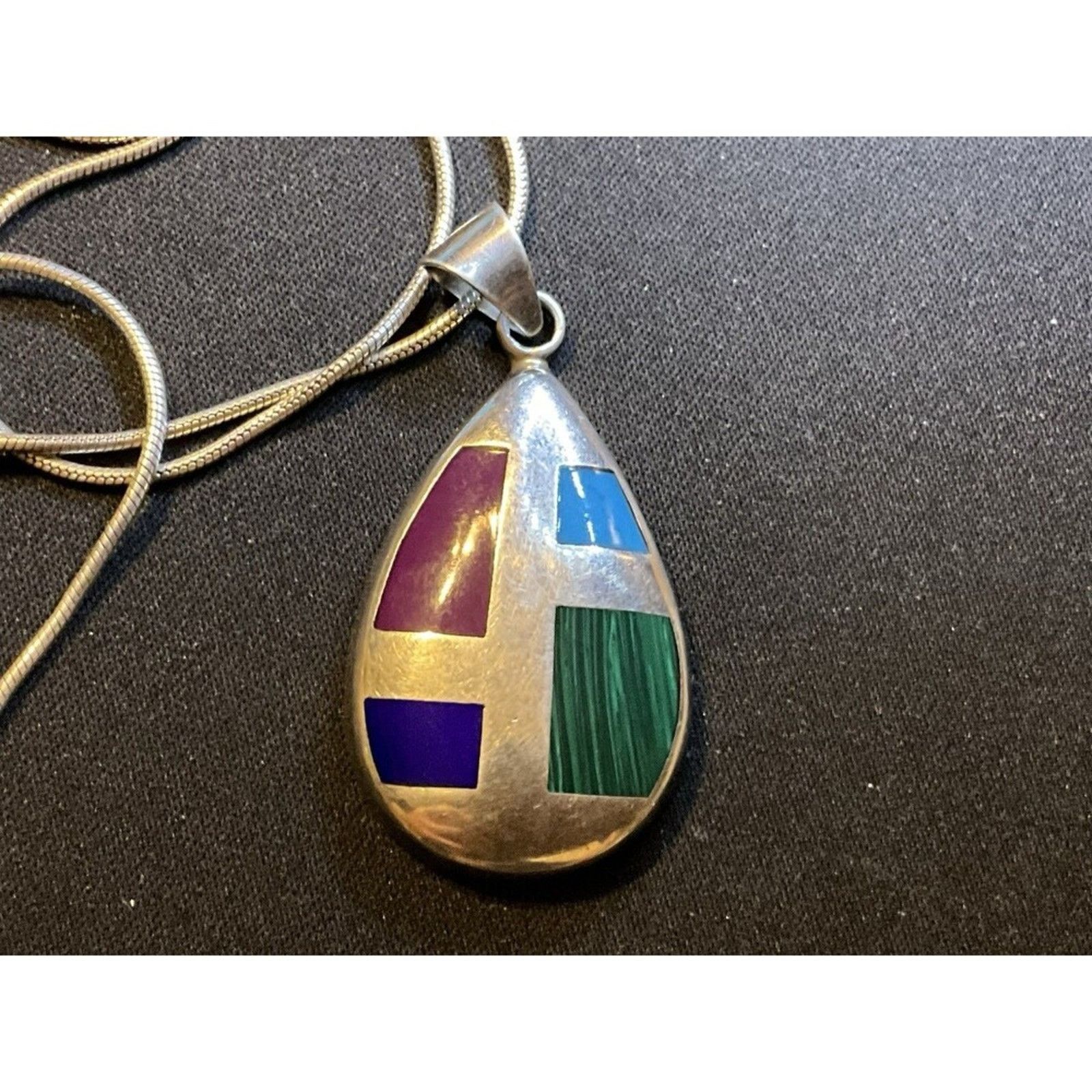 Other 925 Silver Inlay Pendant Mexico Snake Chain 24in 25.7grams Size ONE SIZE - 2 Thumbnail