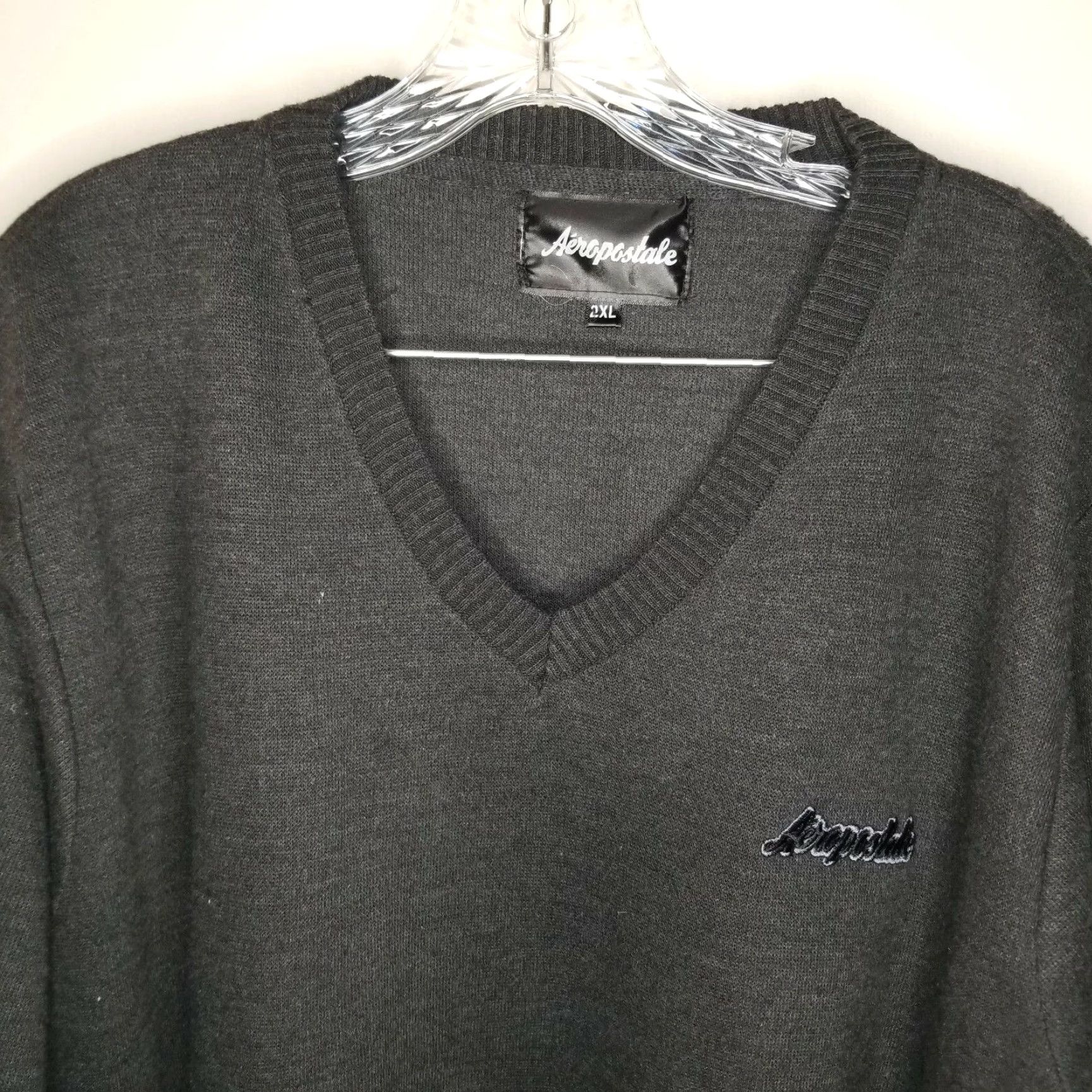 Vintage AEROPOSTALE V-Neck Sweater Men 2XL Gray Long Sleeve Pullover Mens Size US XXL / EU 58 / 5 - 2 Thumbnail
