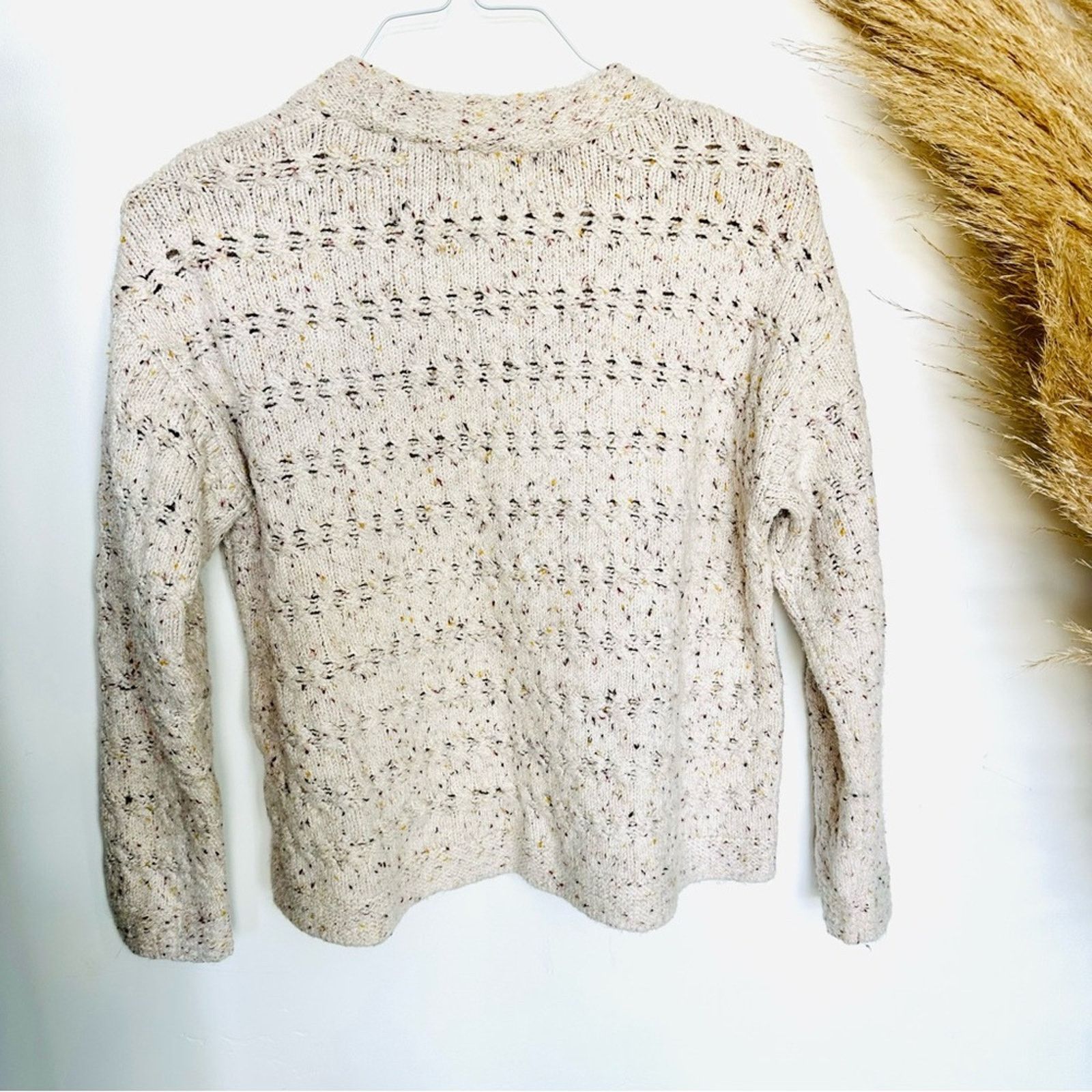 Old Navy OLD NAVY White Marl Chunky Crew Woven Crop Pullover Sweater Size S / US 4 / IT 40 - 7 Thumbnail